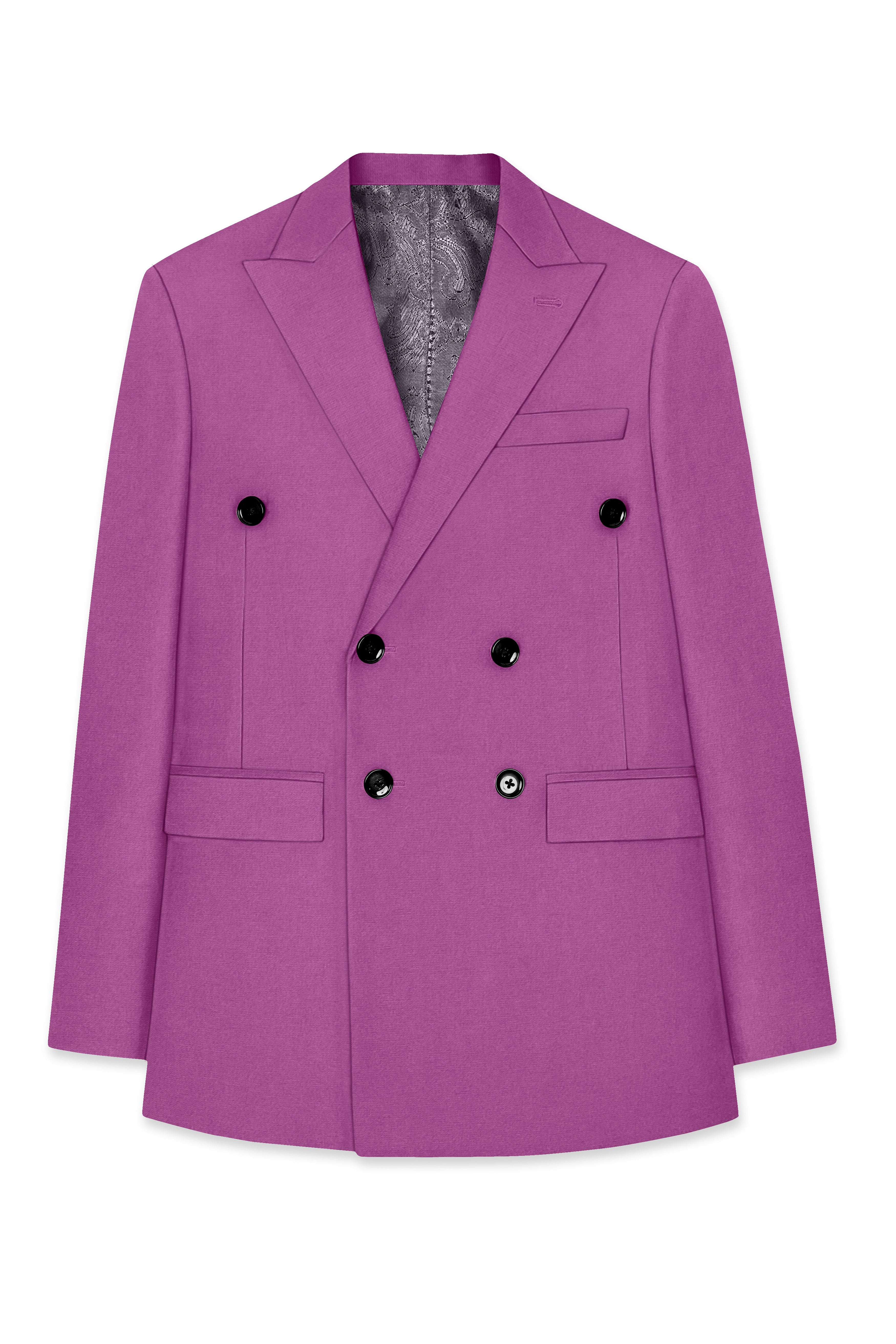 Rosvoy-Trendy Pink Wool Rich Double Breasted Stretchable Traveler Blazer