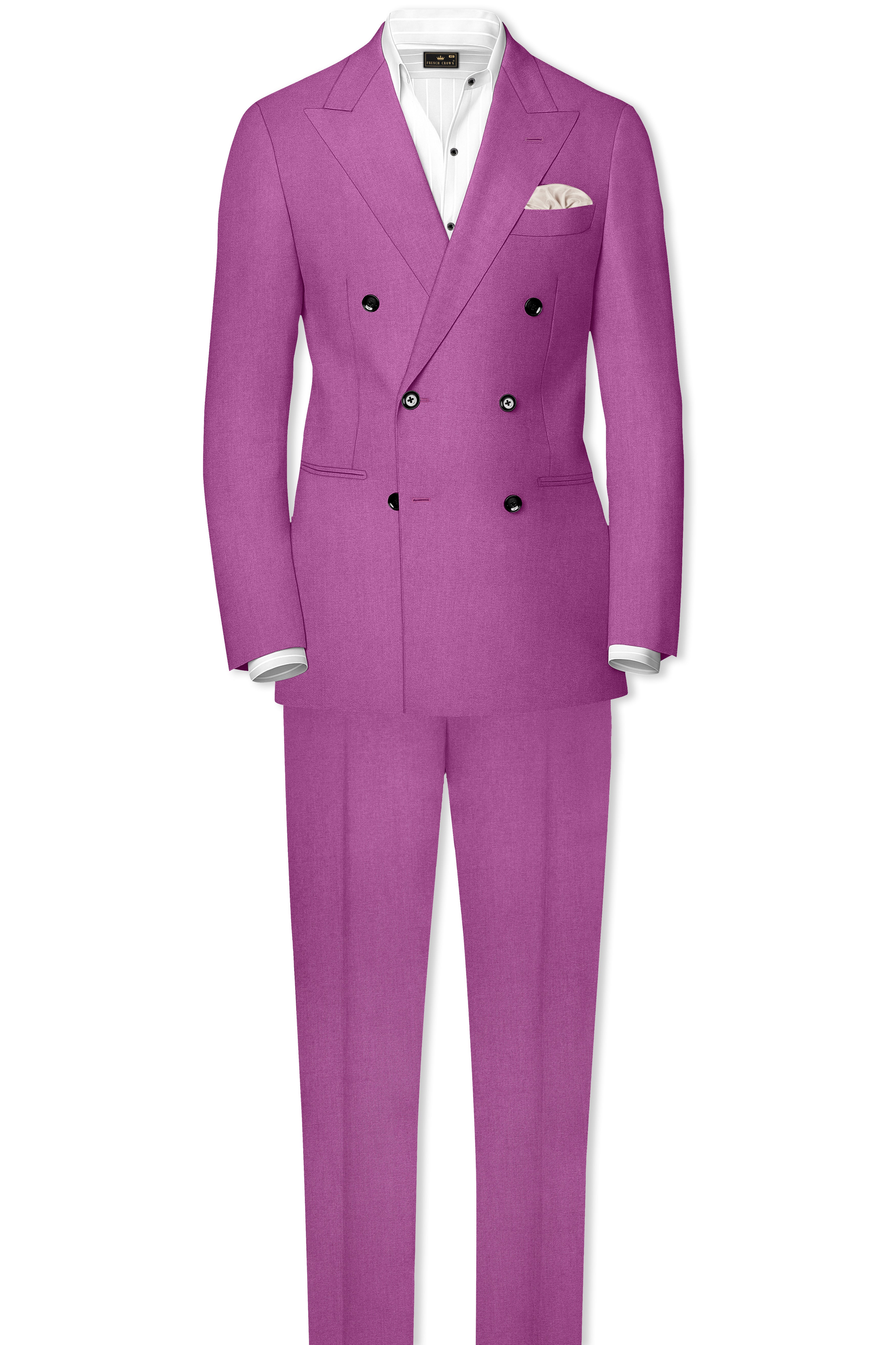 Rosvoy-Trendy Pink Wool Rich Double Breasted Stretchable Traveler Blazer