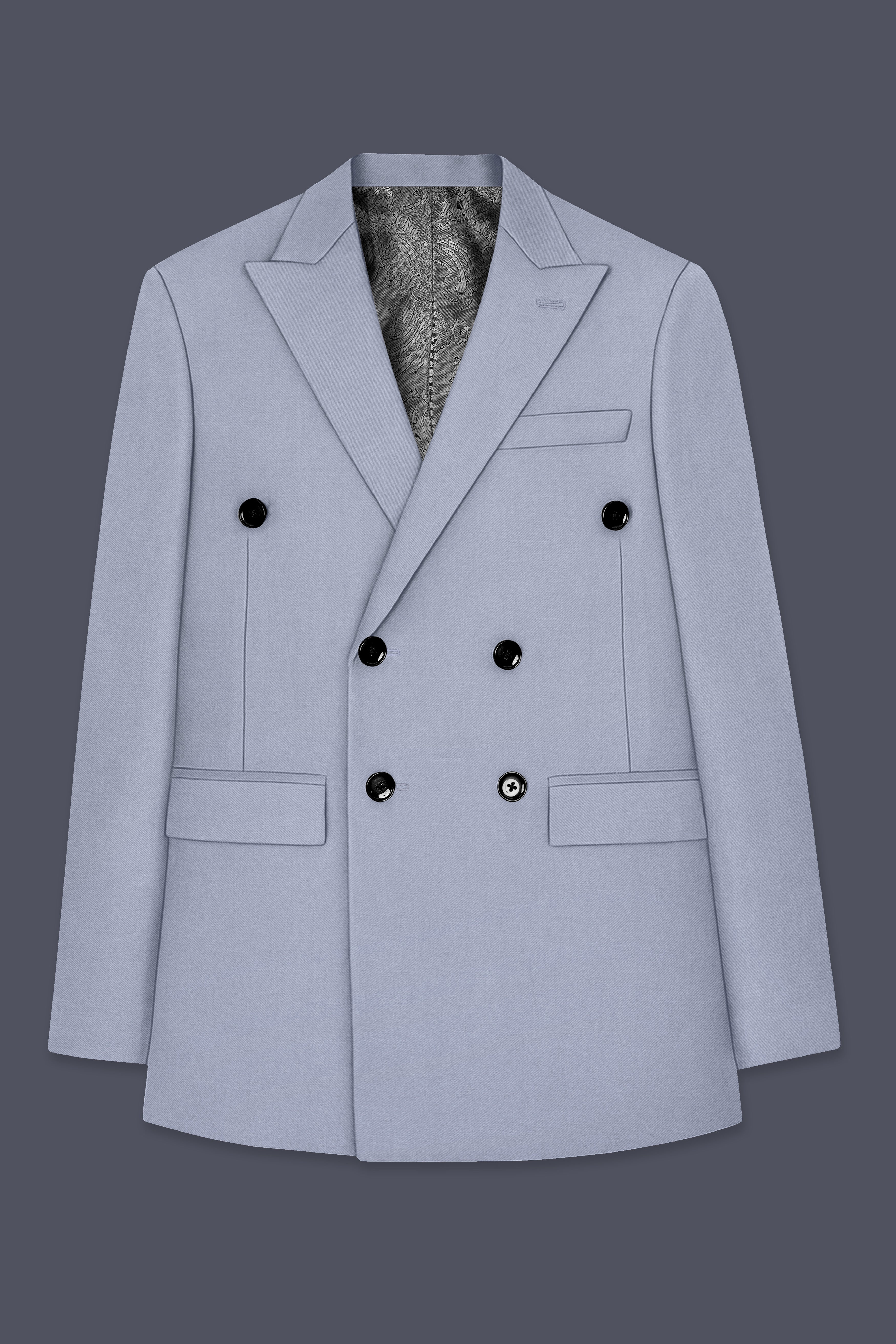 Silgrove-Loblolly Gray Wool Rich Double Breasted Stretchable Traveler Blazer