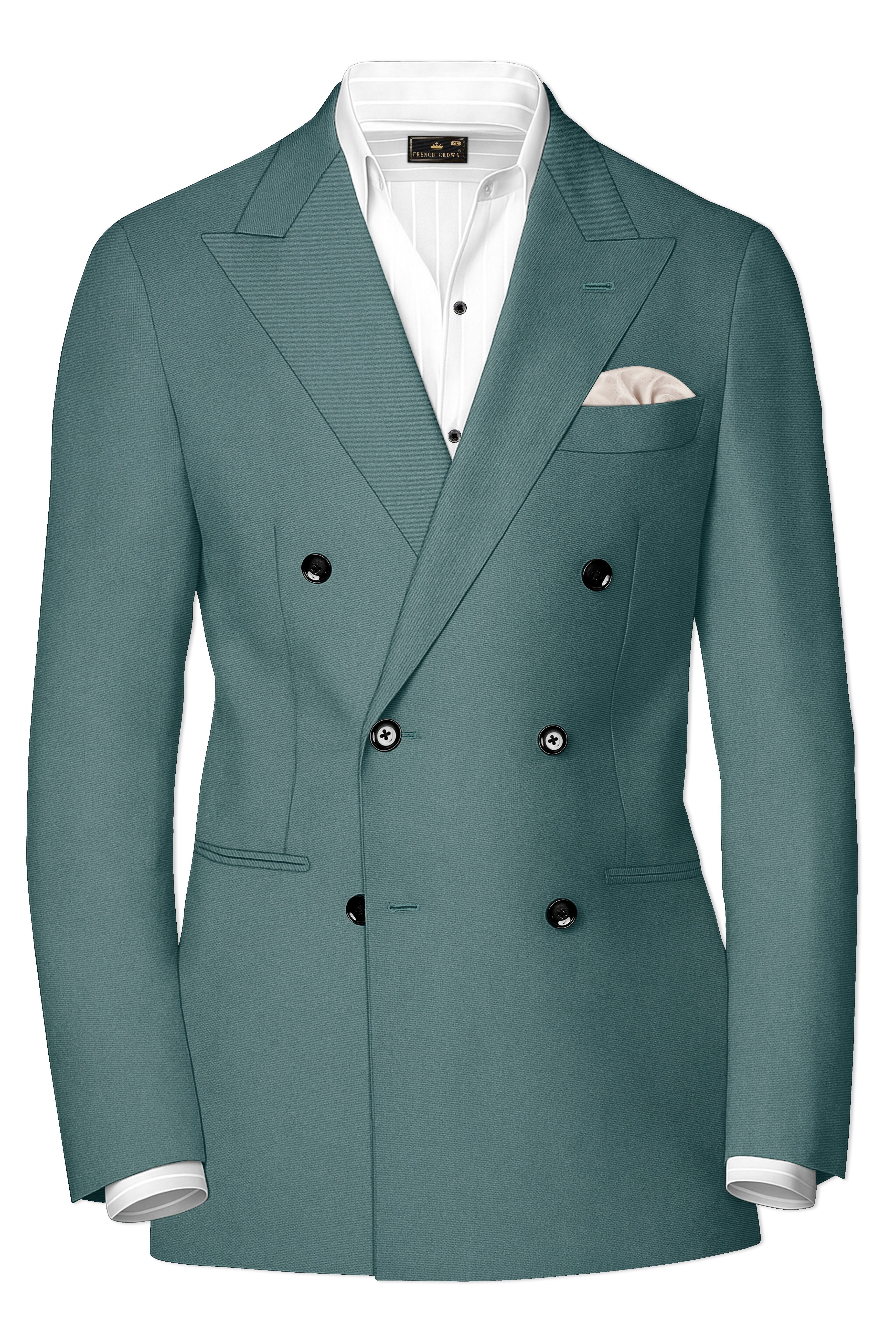 Travliam-William Green Wool Rich Double Breasted Stretchable Traveler Blazer