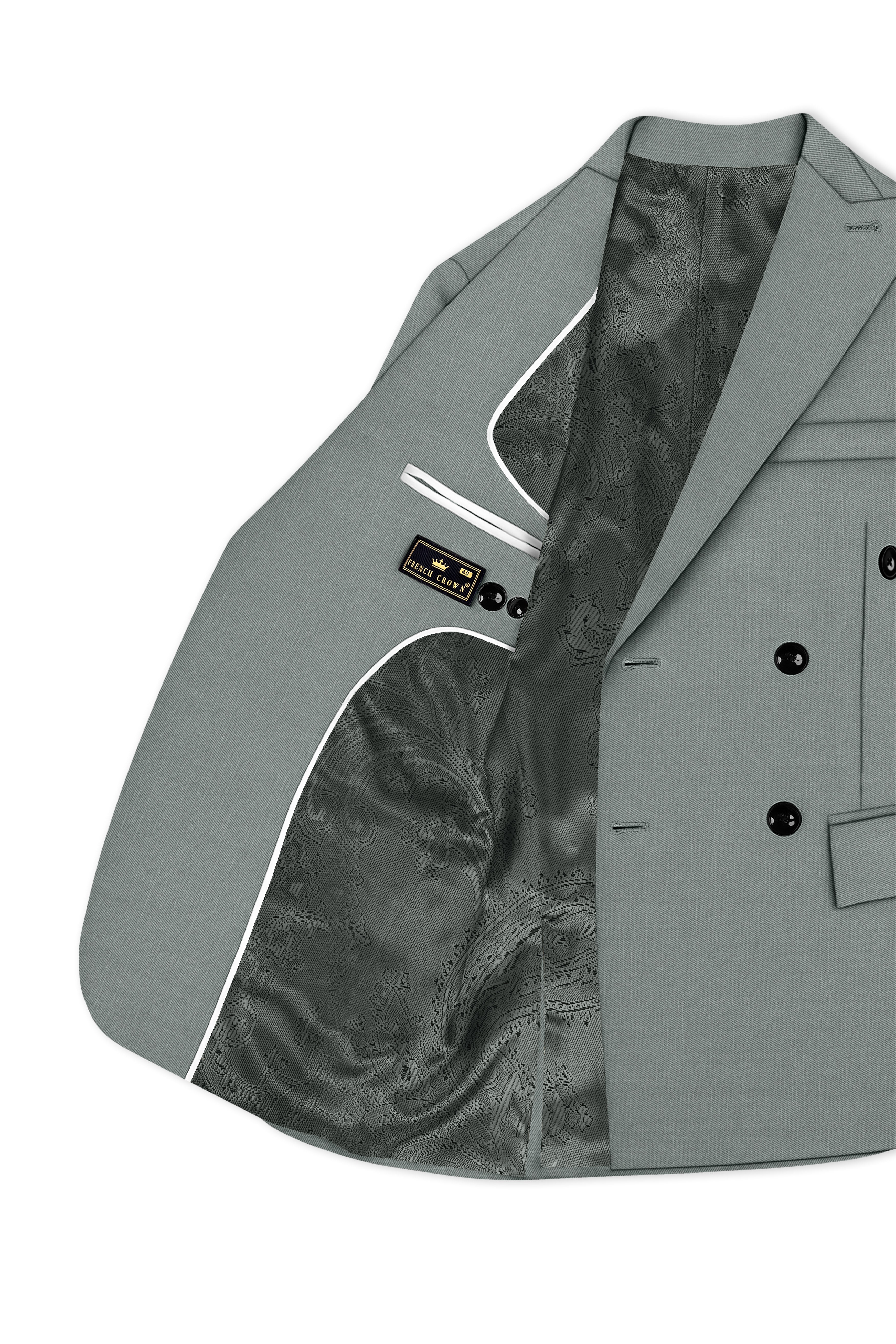 Travliam-William Green Wool Rich Double Breasted Slight Stretch Blazer