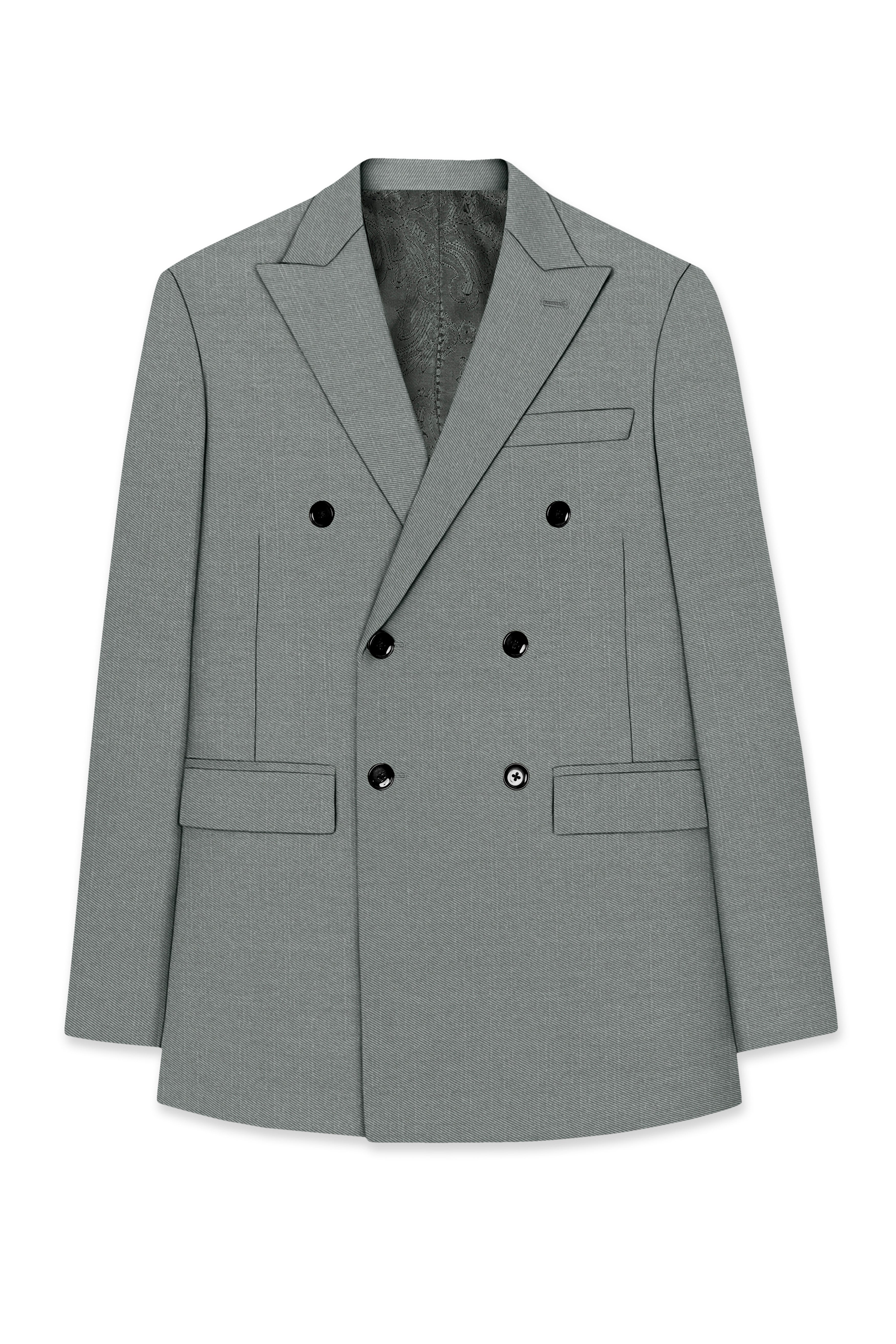 Travliam-William Green Wool Rich Double Breasted Slight Stretch Blazer