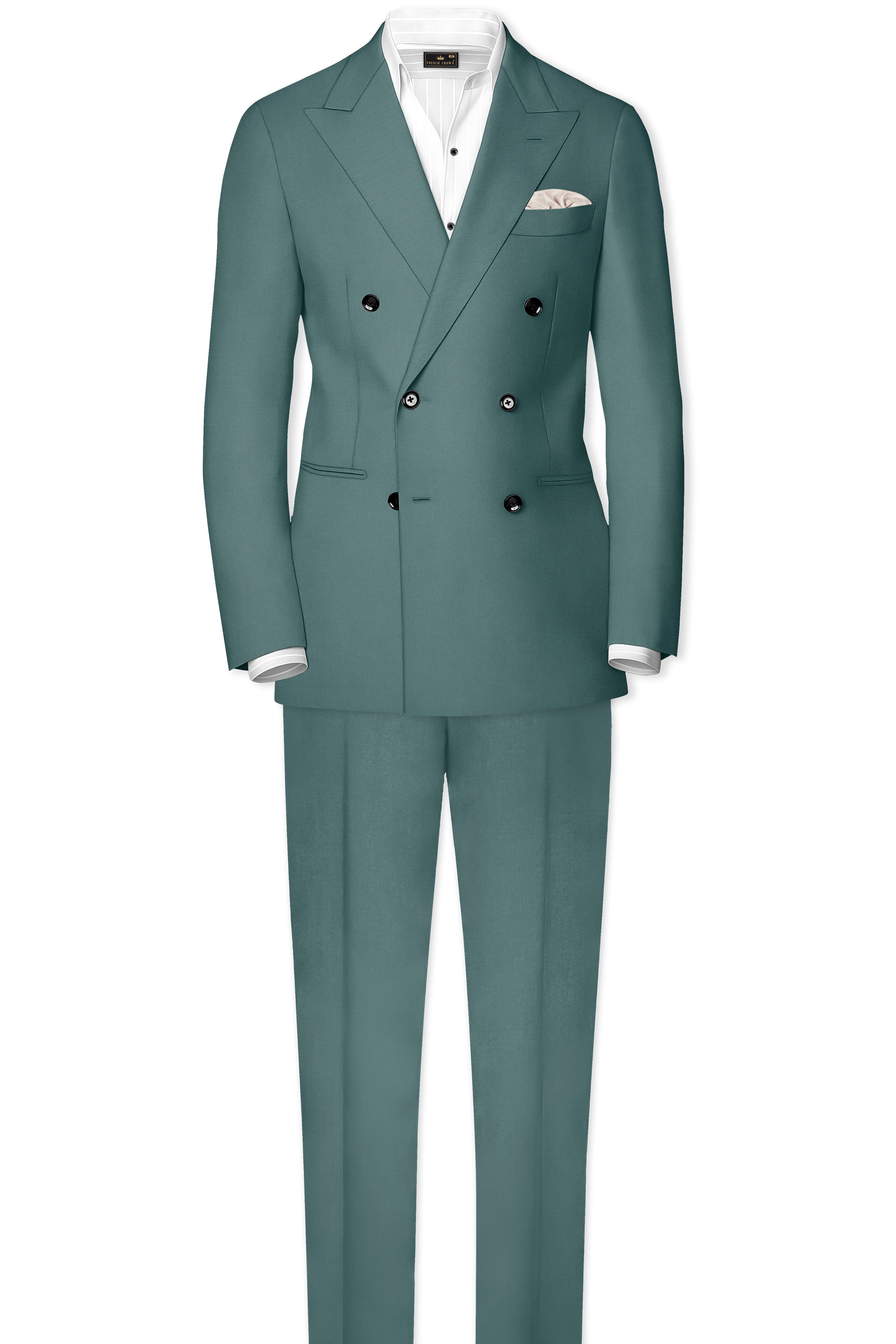 Travliam-William Green Wool Rich Double Breasted Stretchable Traveler Blazer
