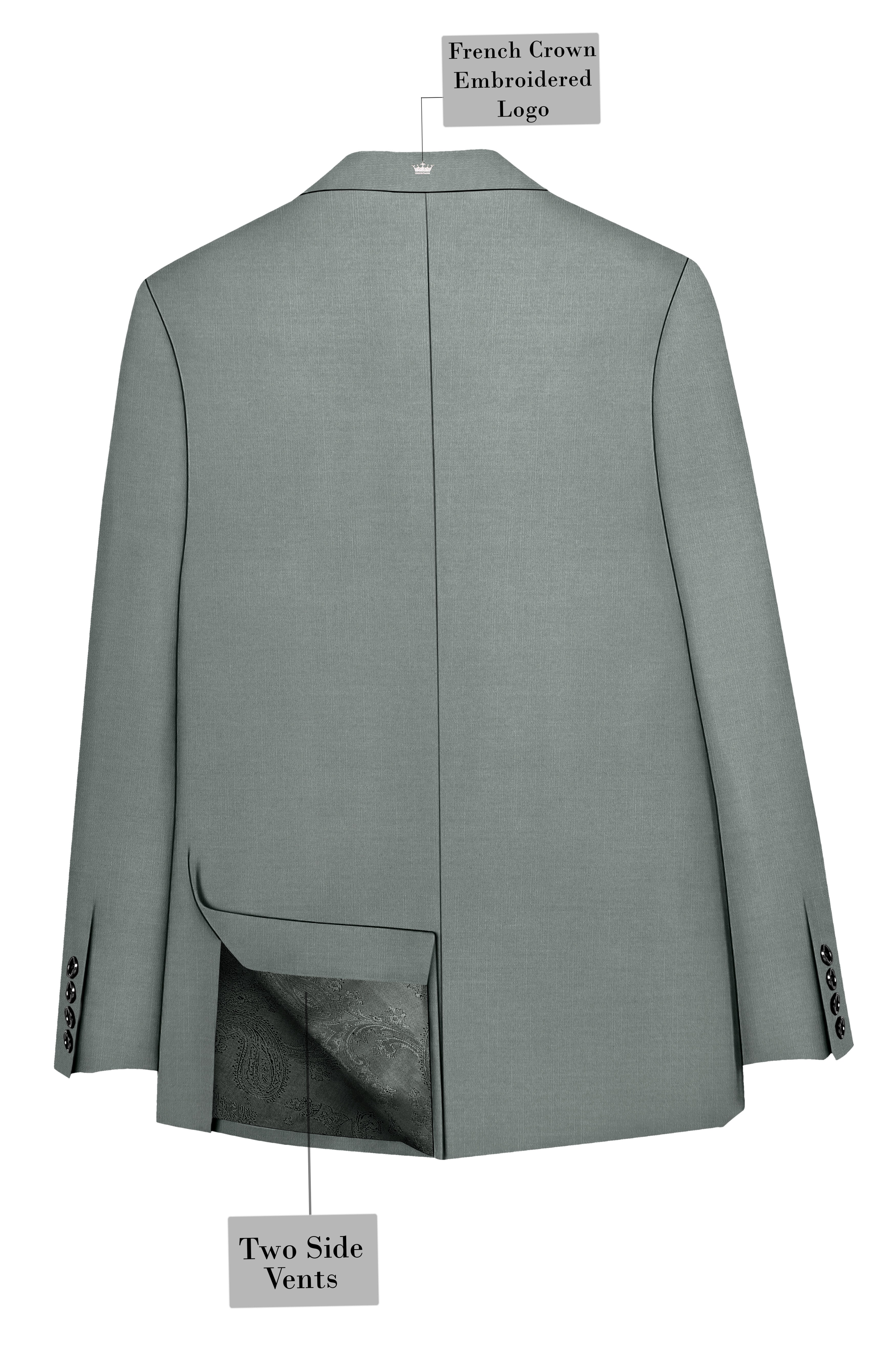 Travliam-William Green Wool Rich Double Breasted Slight Stretch Blazer
