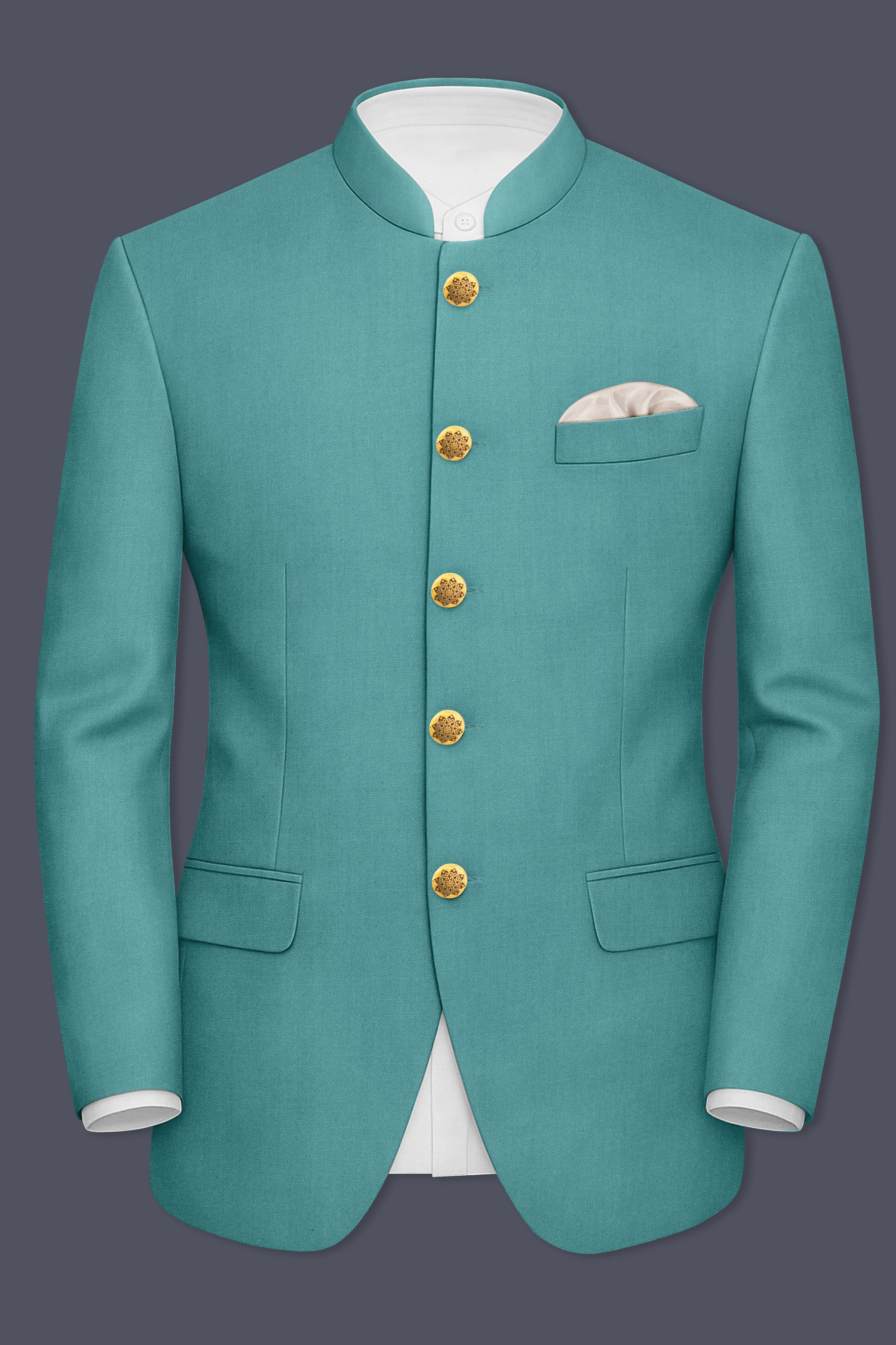 Travirid-Gothic Green Wool Rich Bandhgala Stretchable Traveler Blazer