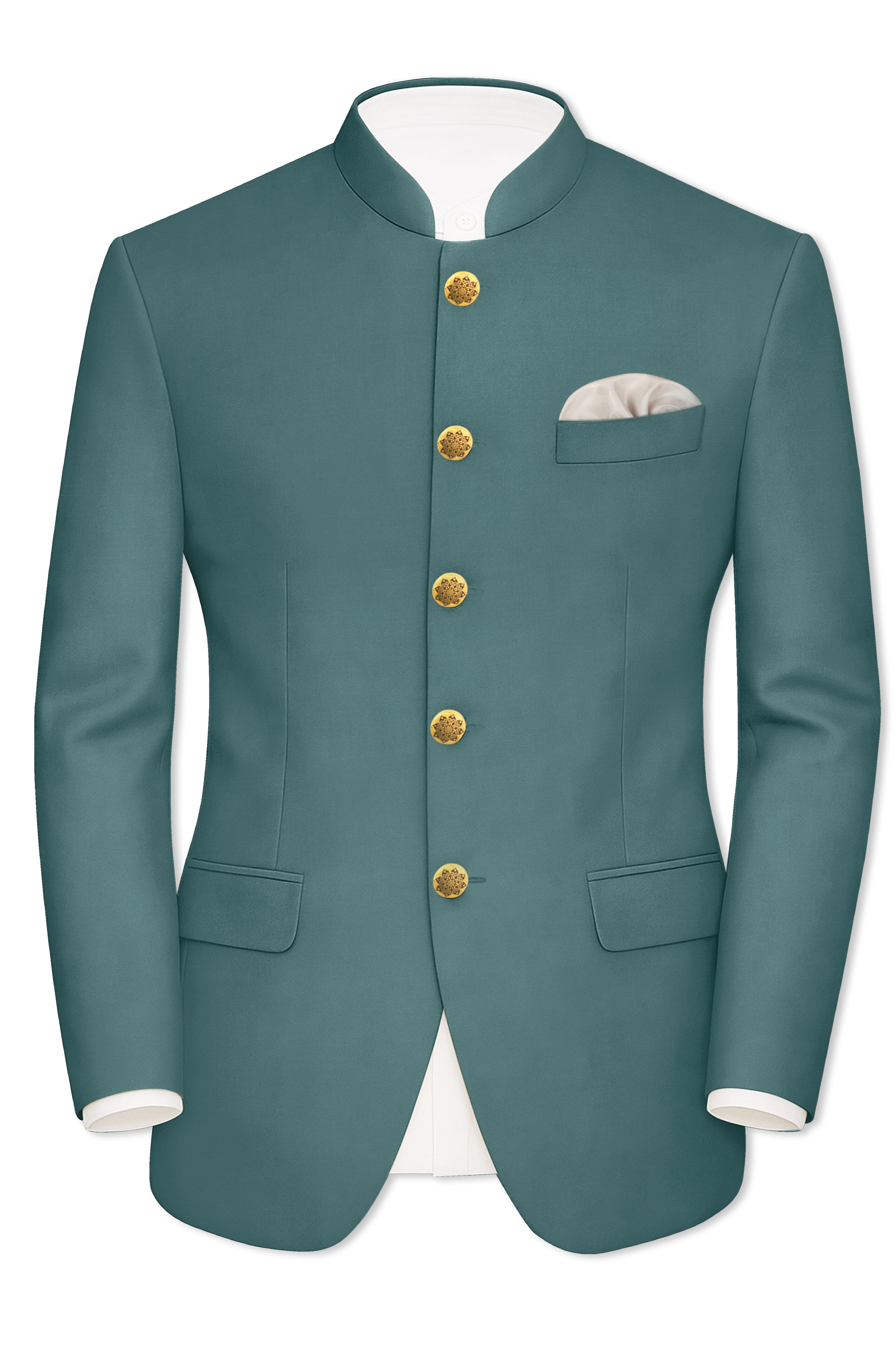 Travliam-William Green Wool Rich Bandhgala Stretchable Traveler Blazer