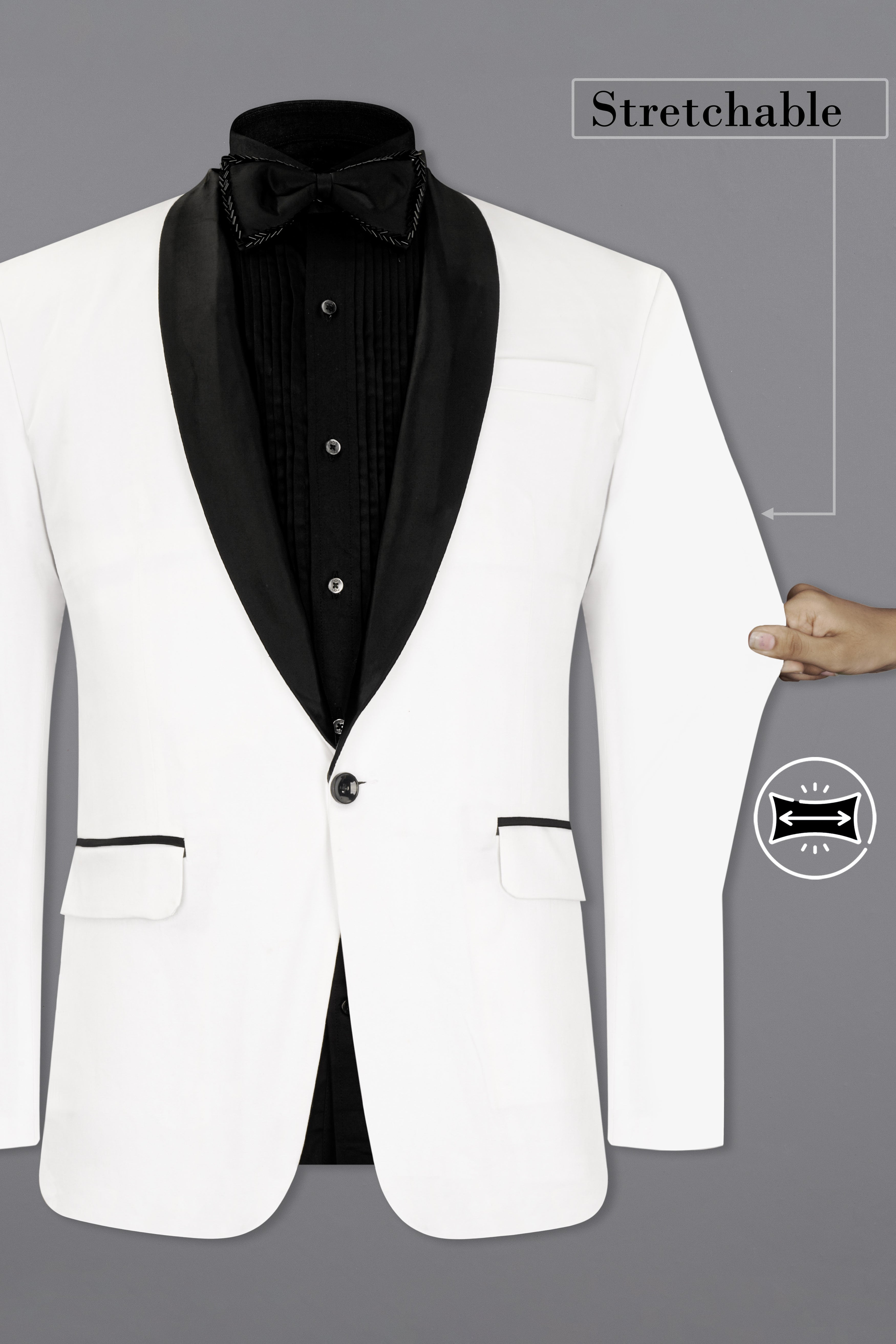 Bright White Stretchable Premium Cotton Tuxedo traveler Blazer