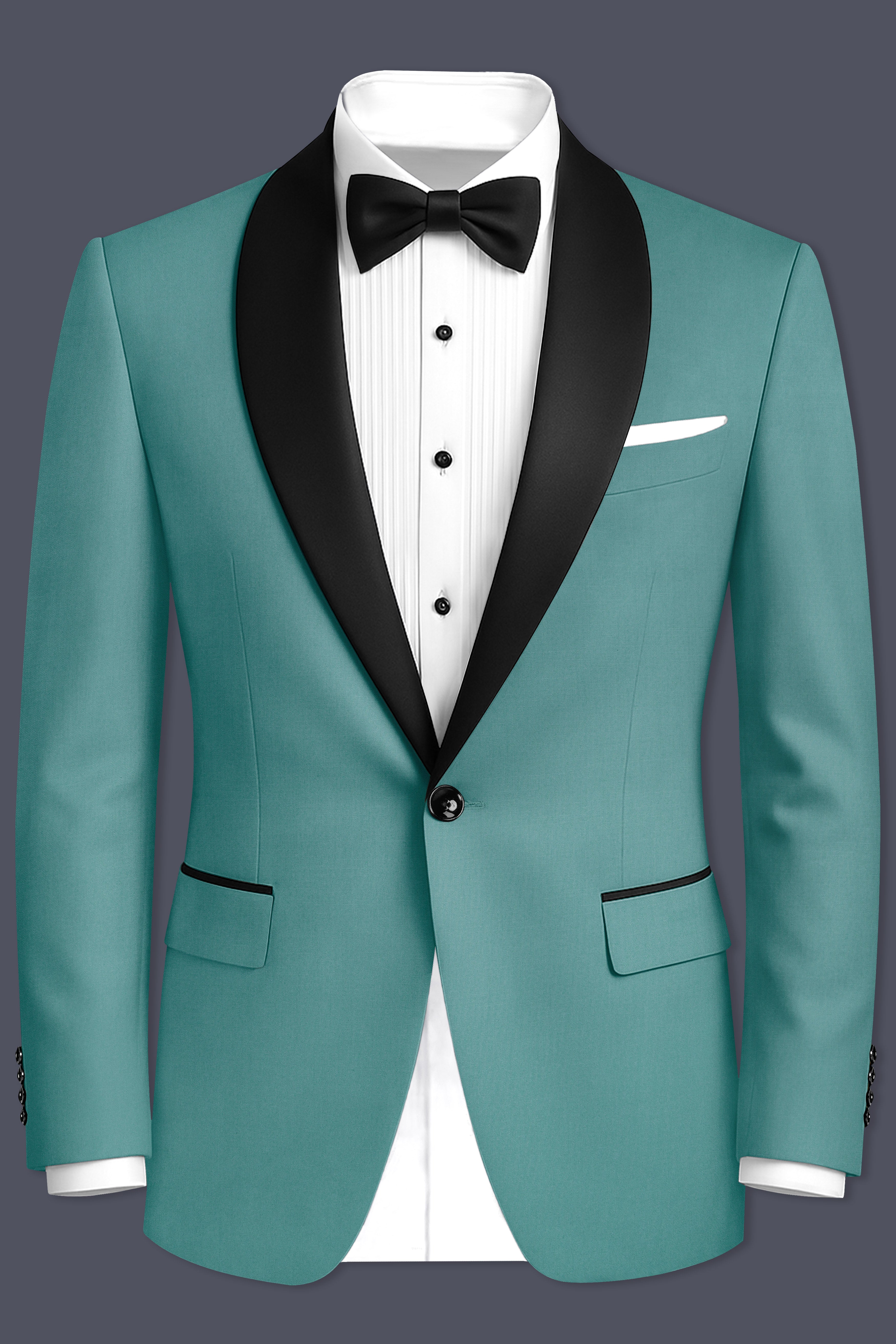 Travirid-Gothic Green Wool Rich Stretchable Traveler Tuxedo Blazer