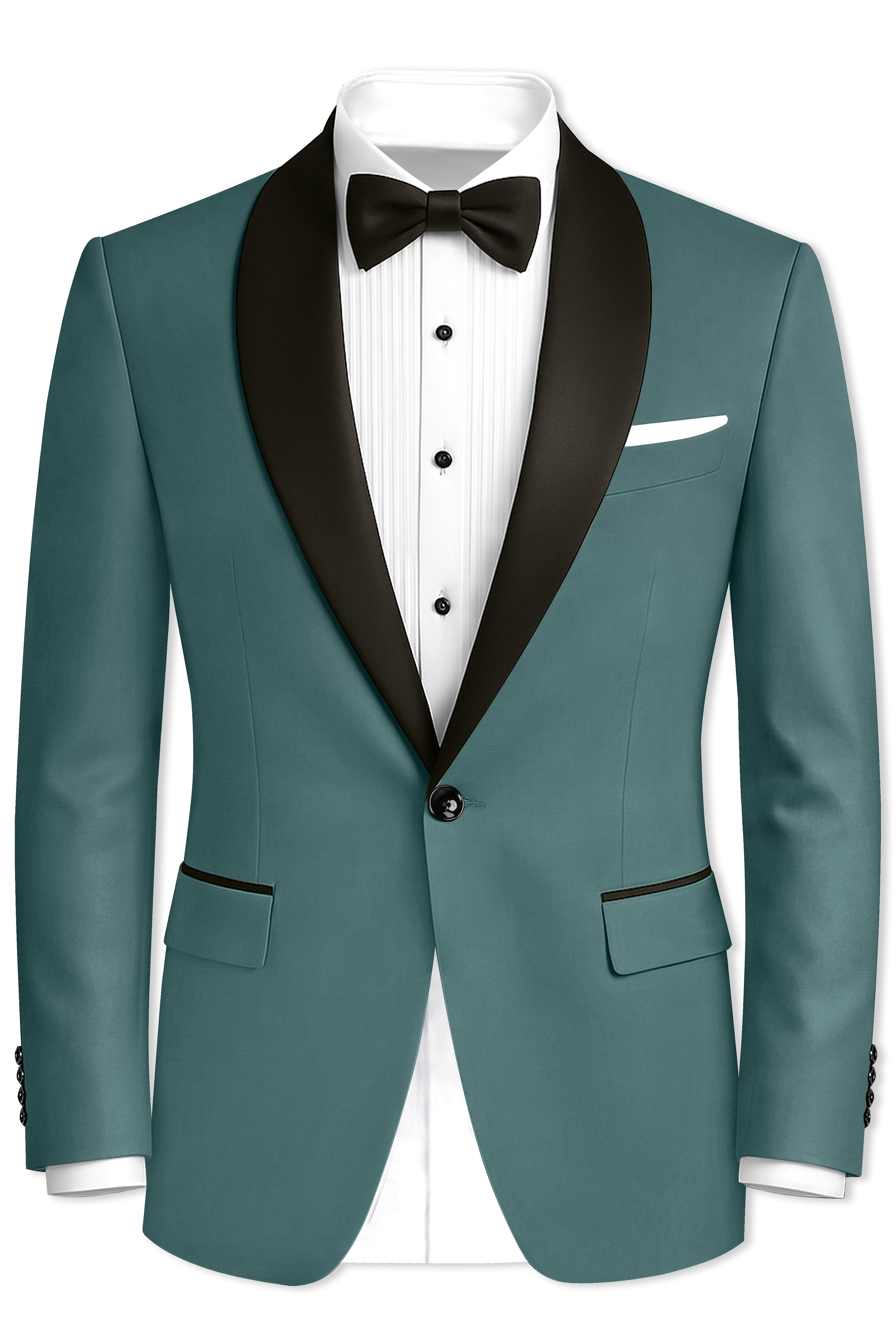 Travliam-William Green Wool Rich Stretchable Traveler Tuxedo Blazer