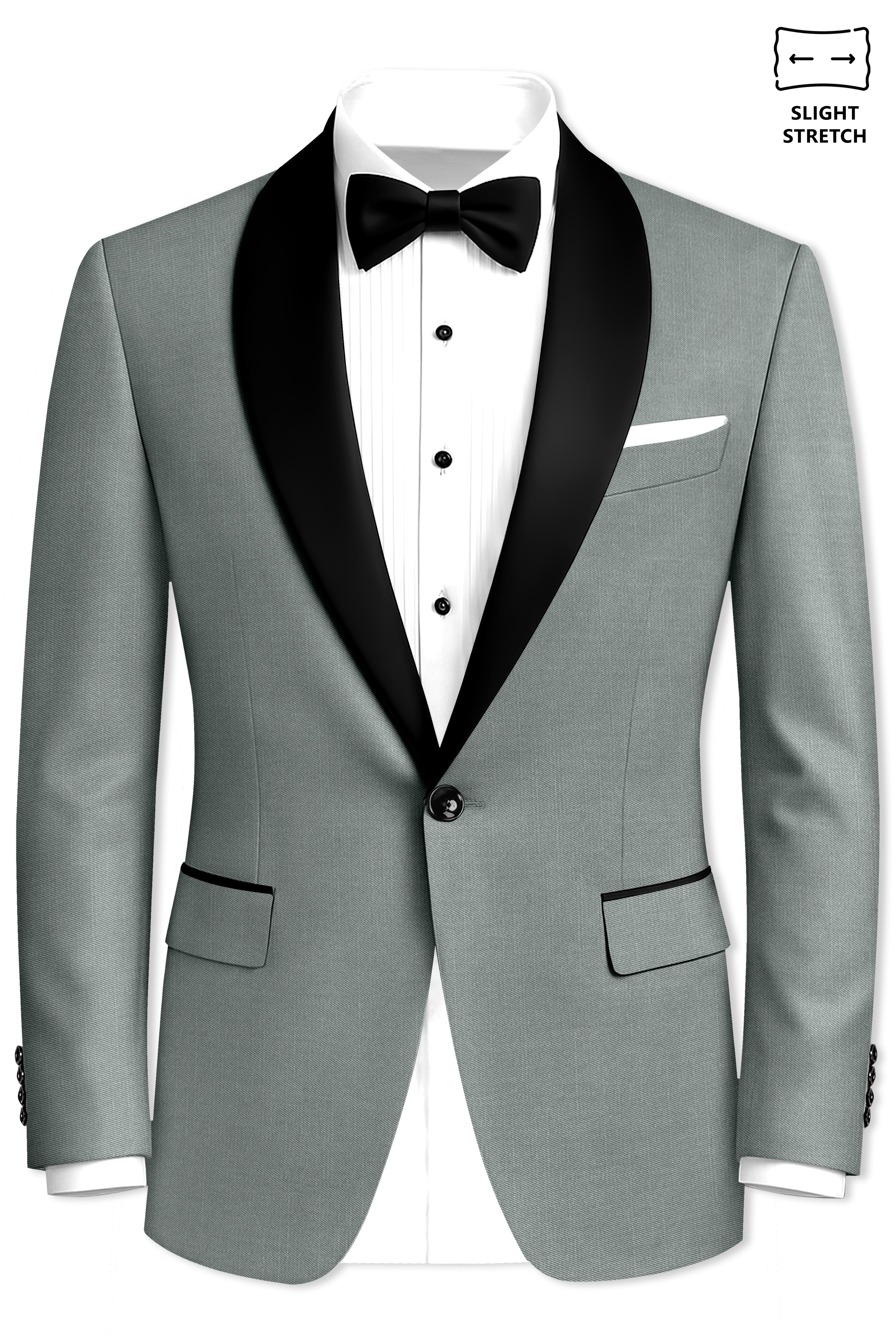 Travliam-William Green Wool Rich Tuxedo Slight Stretch Blazer