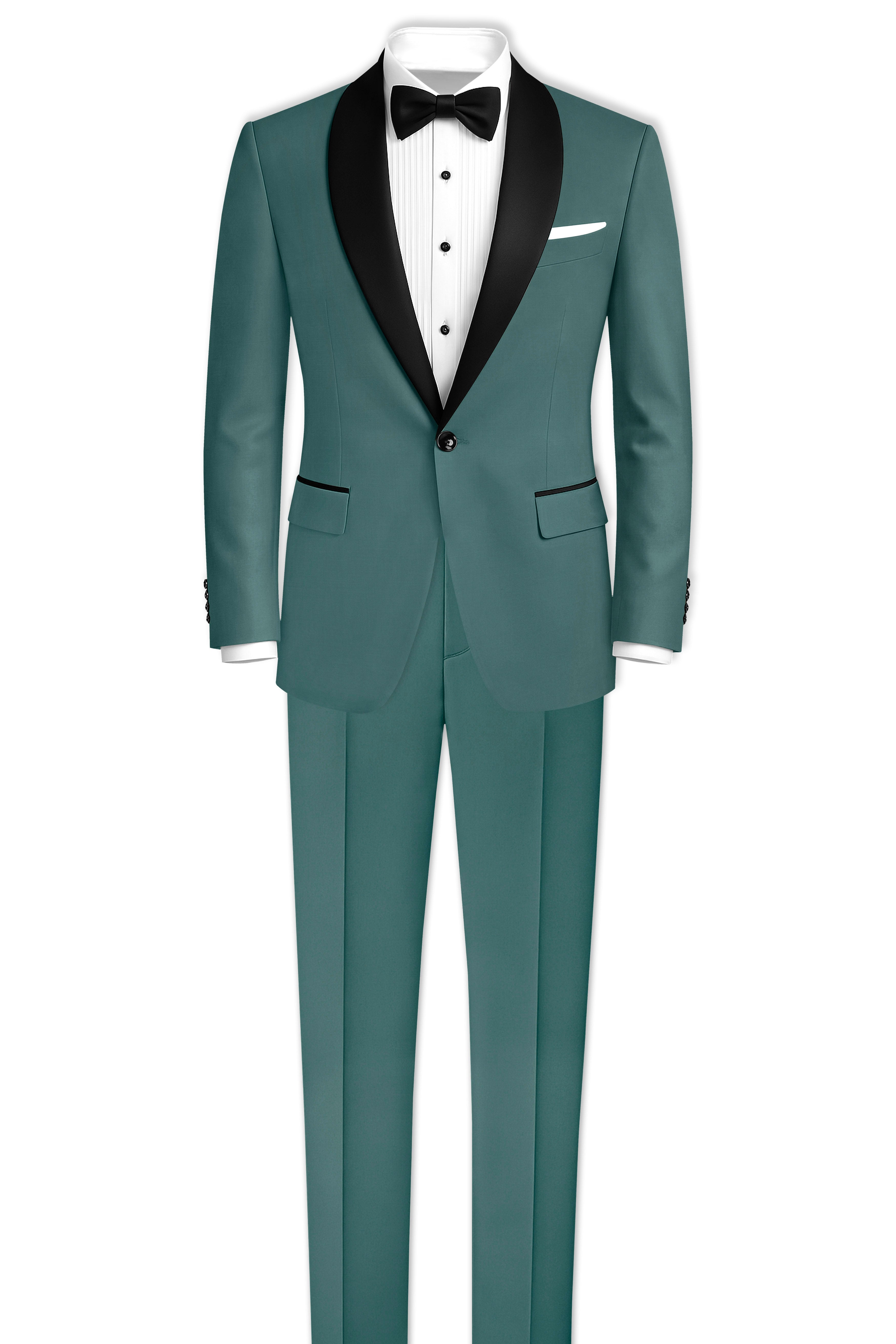 Travliam-William Green Wool Rich Stretchable Traveler Tuxedo Blazer