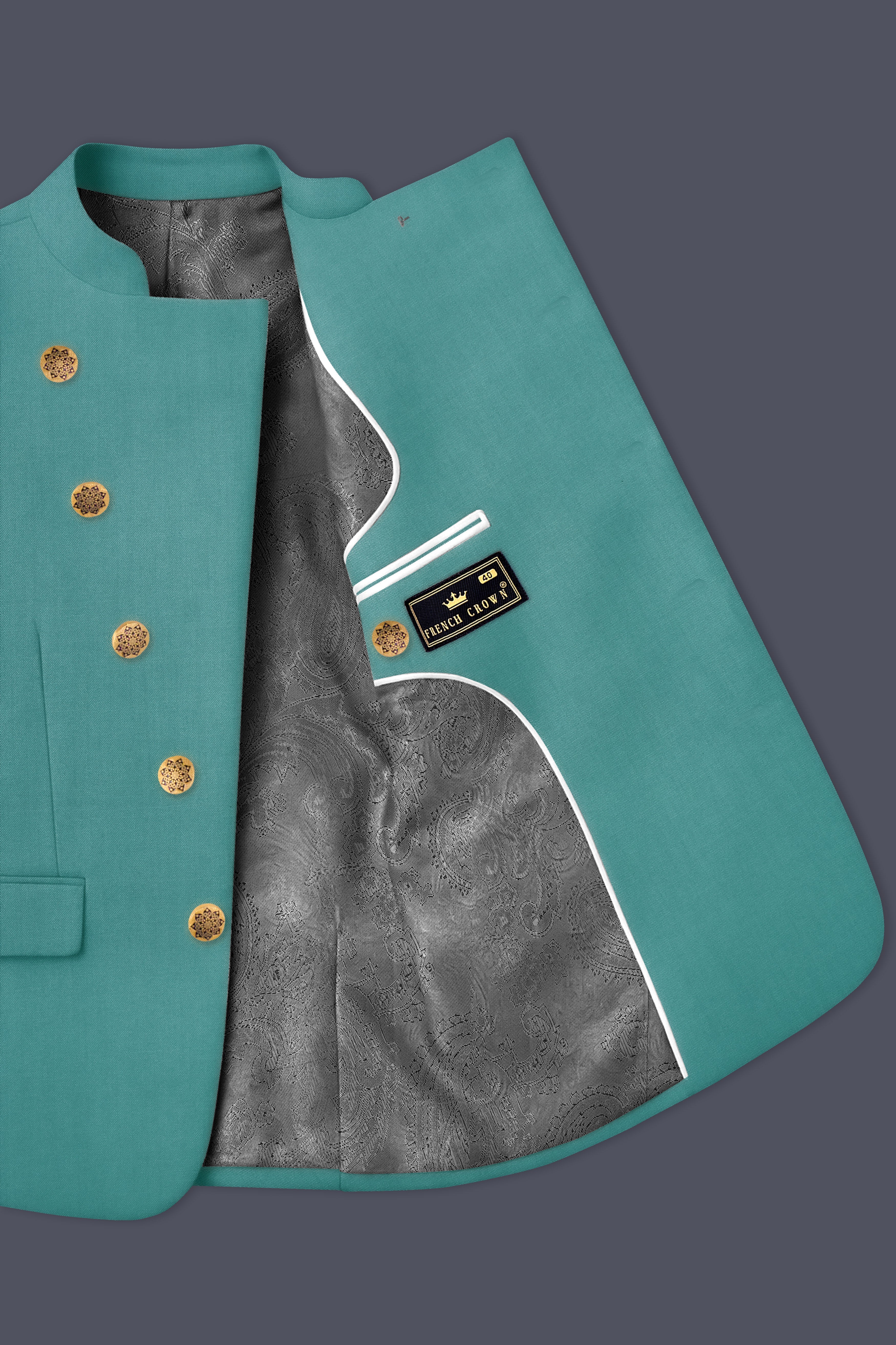 Travirid-Gothic Green Wool Rich Cross Placket Bandhgala Stretchable Traveler Blazer