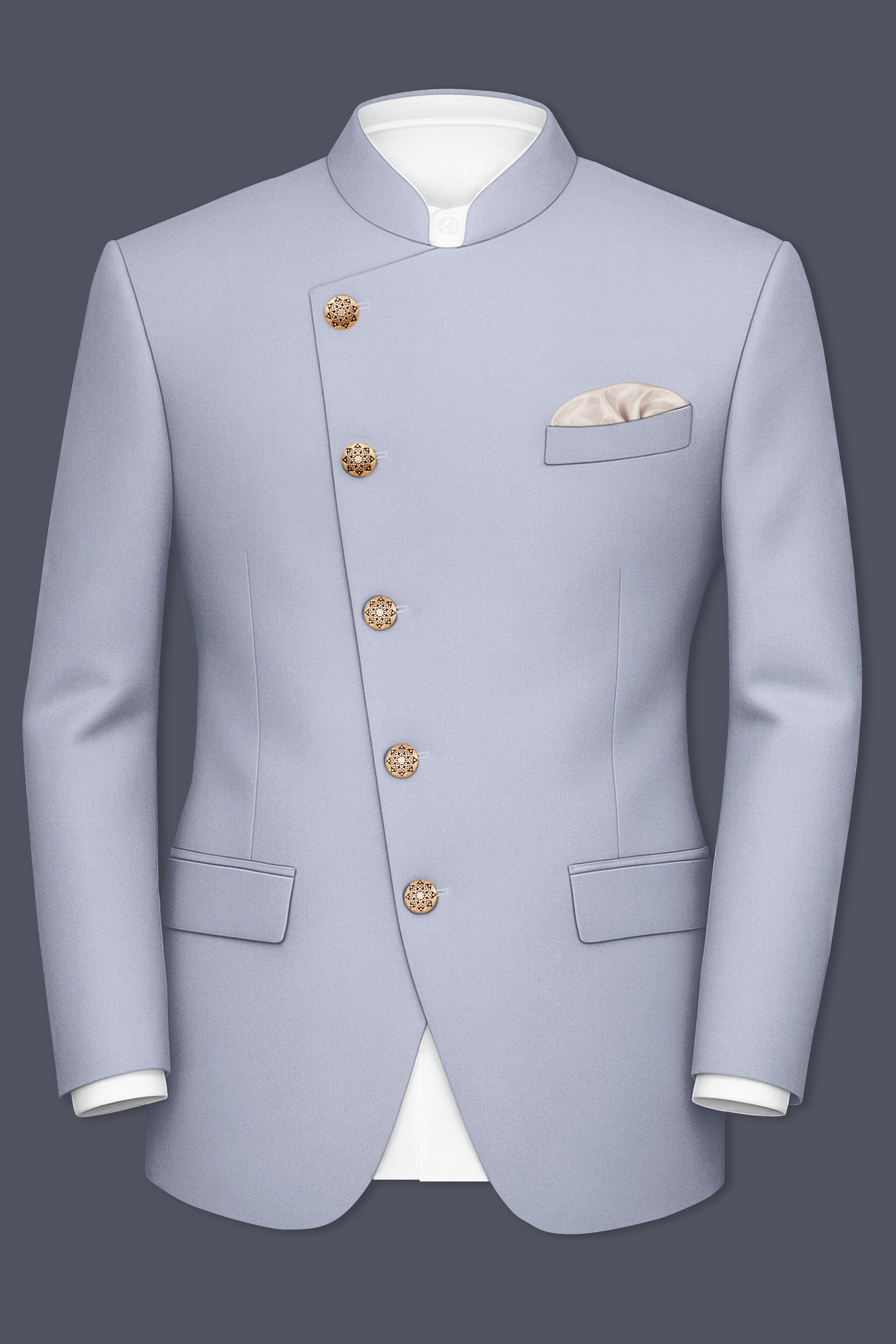 Silgrove-Loblolly Gray Wool Rich Cross Placket Bandhgala Stretchable Traveler Blazer
