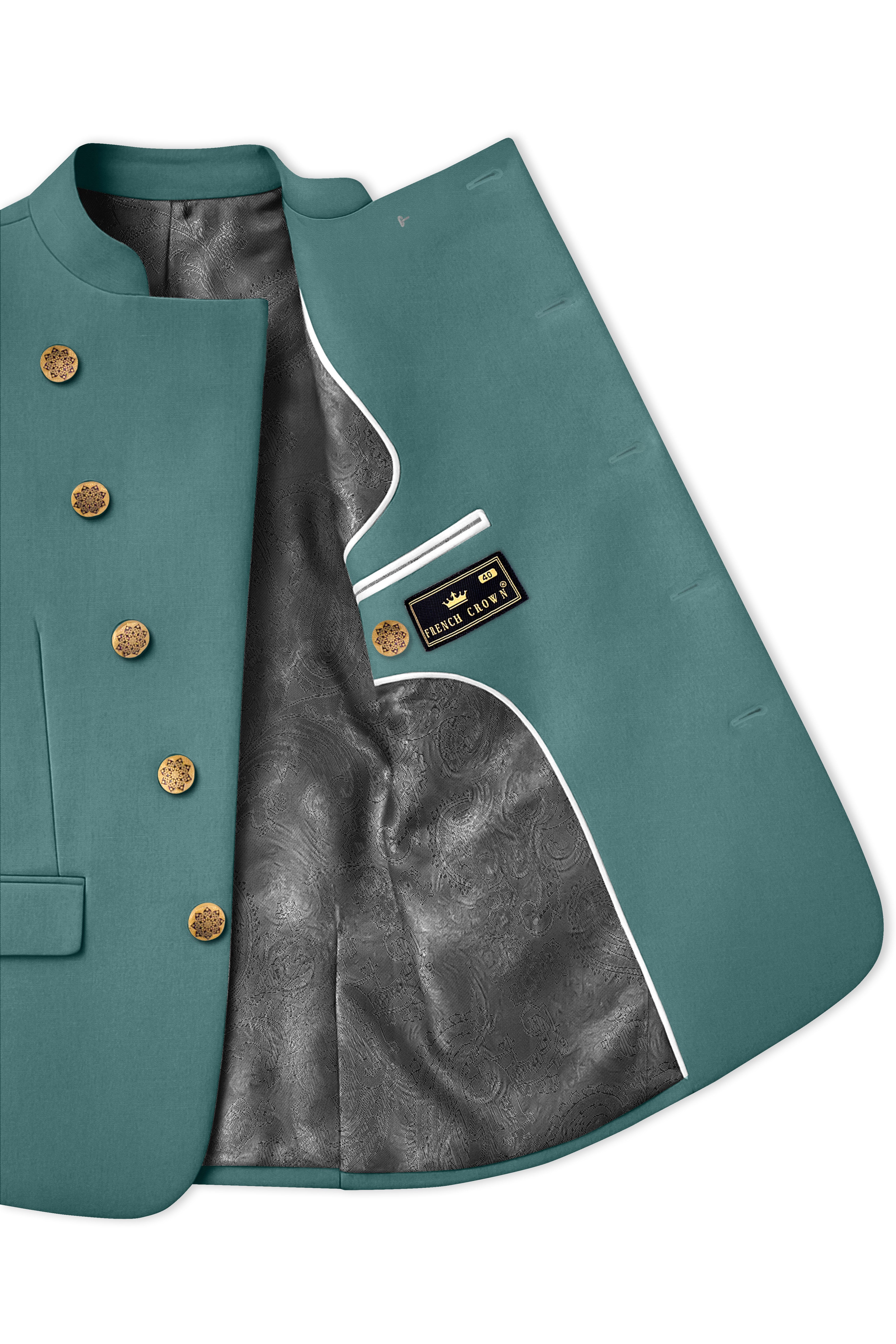 Travliam-William Green Wool Rich Cross Placket Bandhgala Stretchable Traveler Blazer