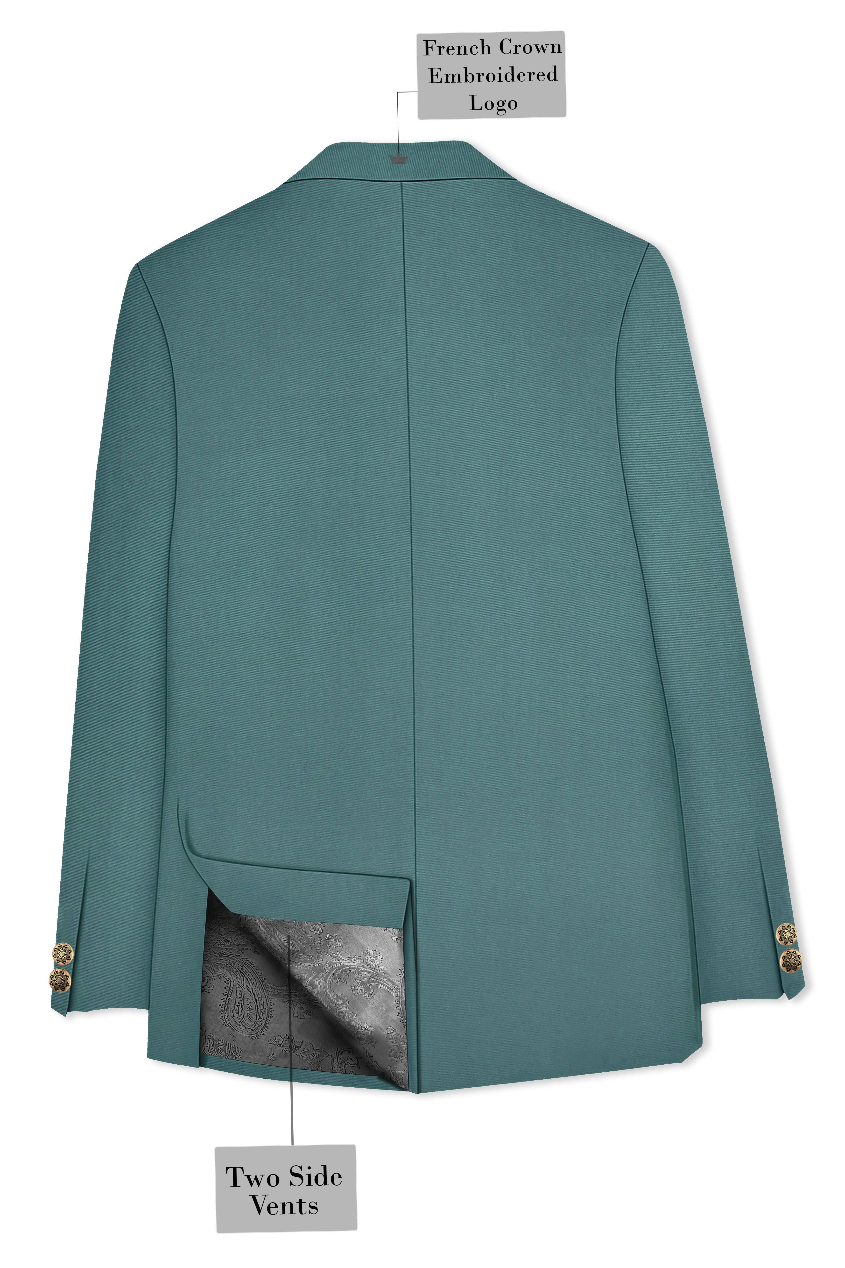 Travliam-William Green Wool Rich Cross Placket Bandhgala Stretchable Traveler Blazer