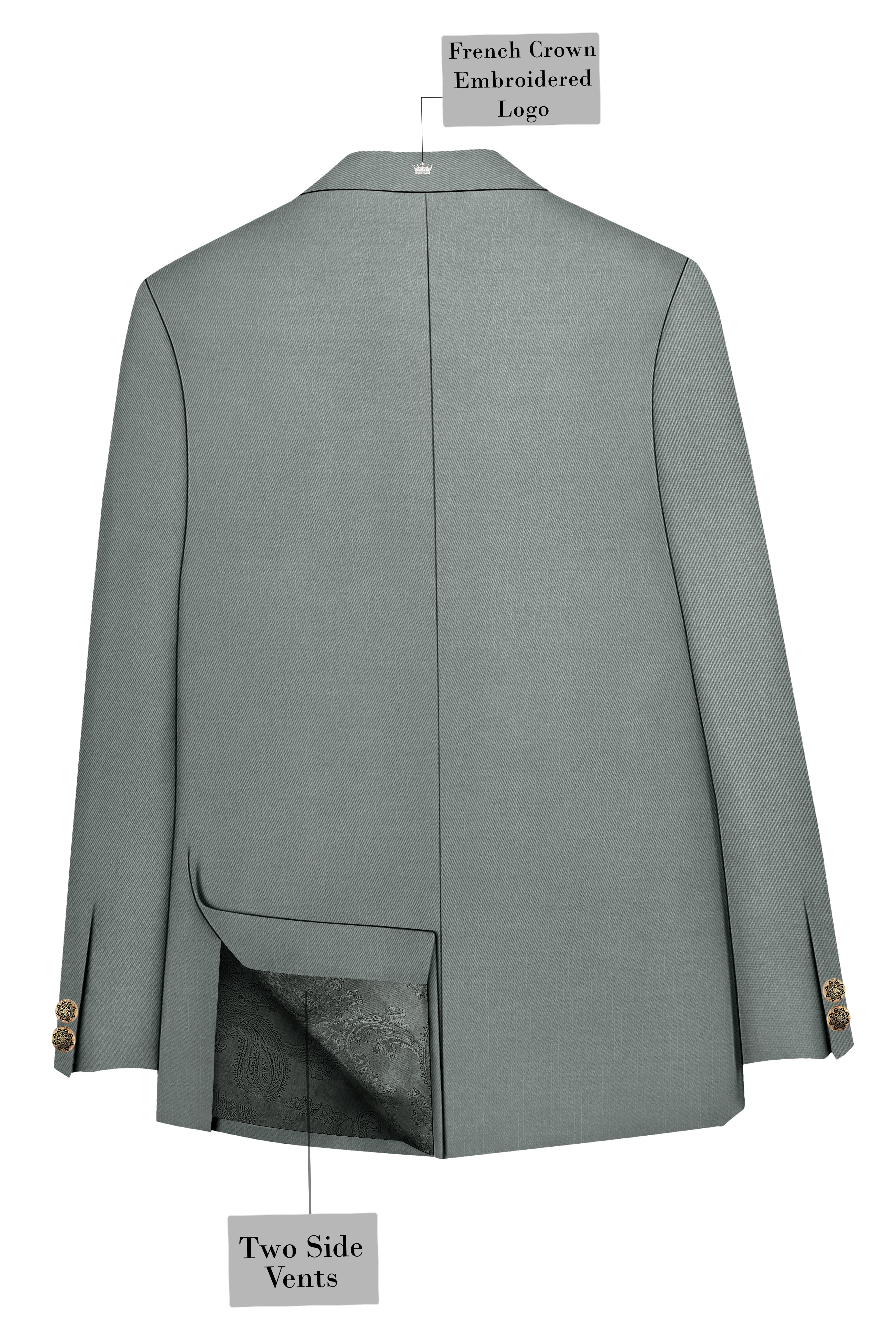 Travliam-William Green Wool Rich Cross Placket Bandhgala Slight Stretch Blazer