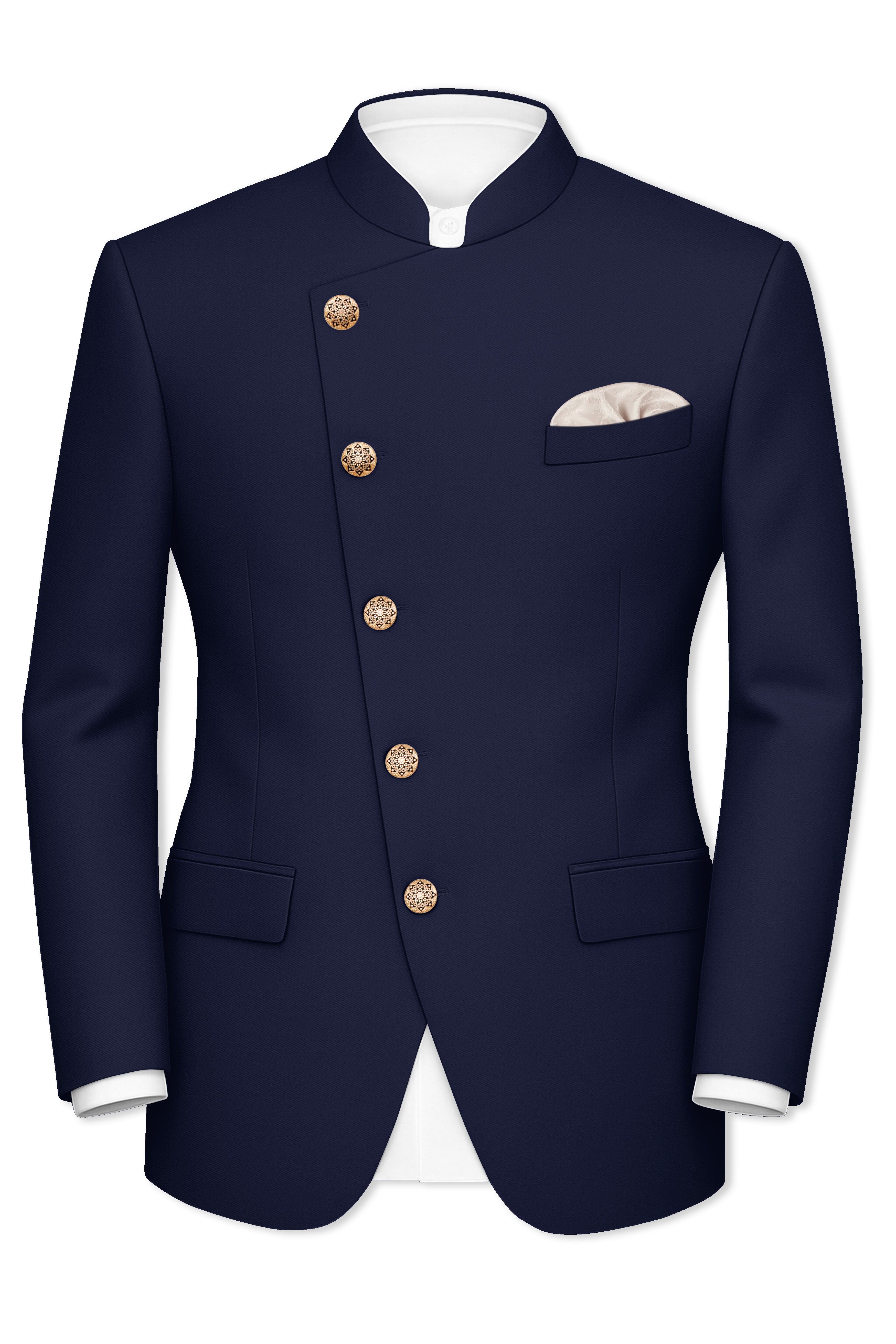 Azurion-Royal Blue Wool Rich Cross Placket Bandhgala Blazer