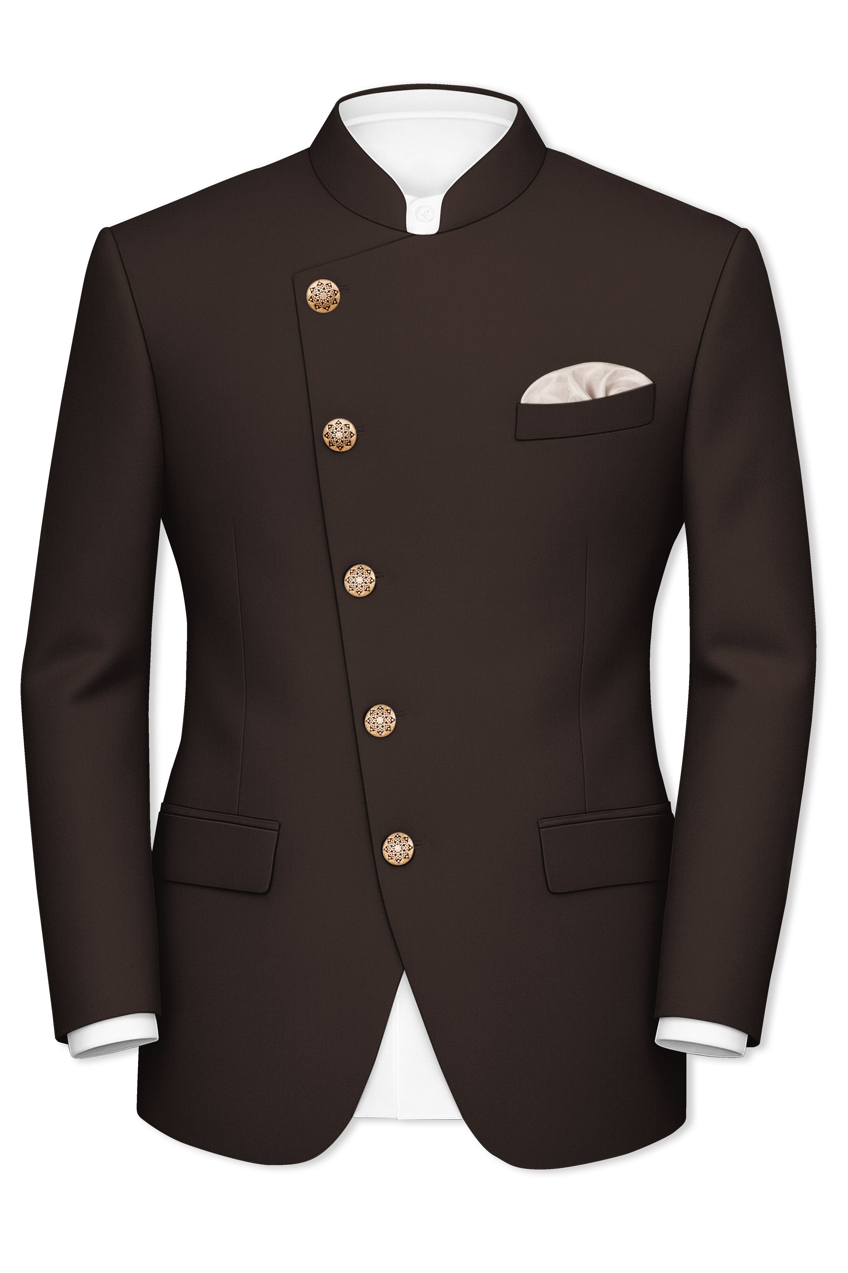 Moirayn-Eclipse Brown Wool Rich Cross Placket Bandhgala Blazer