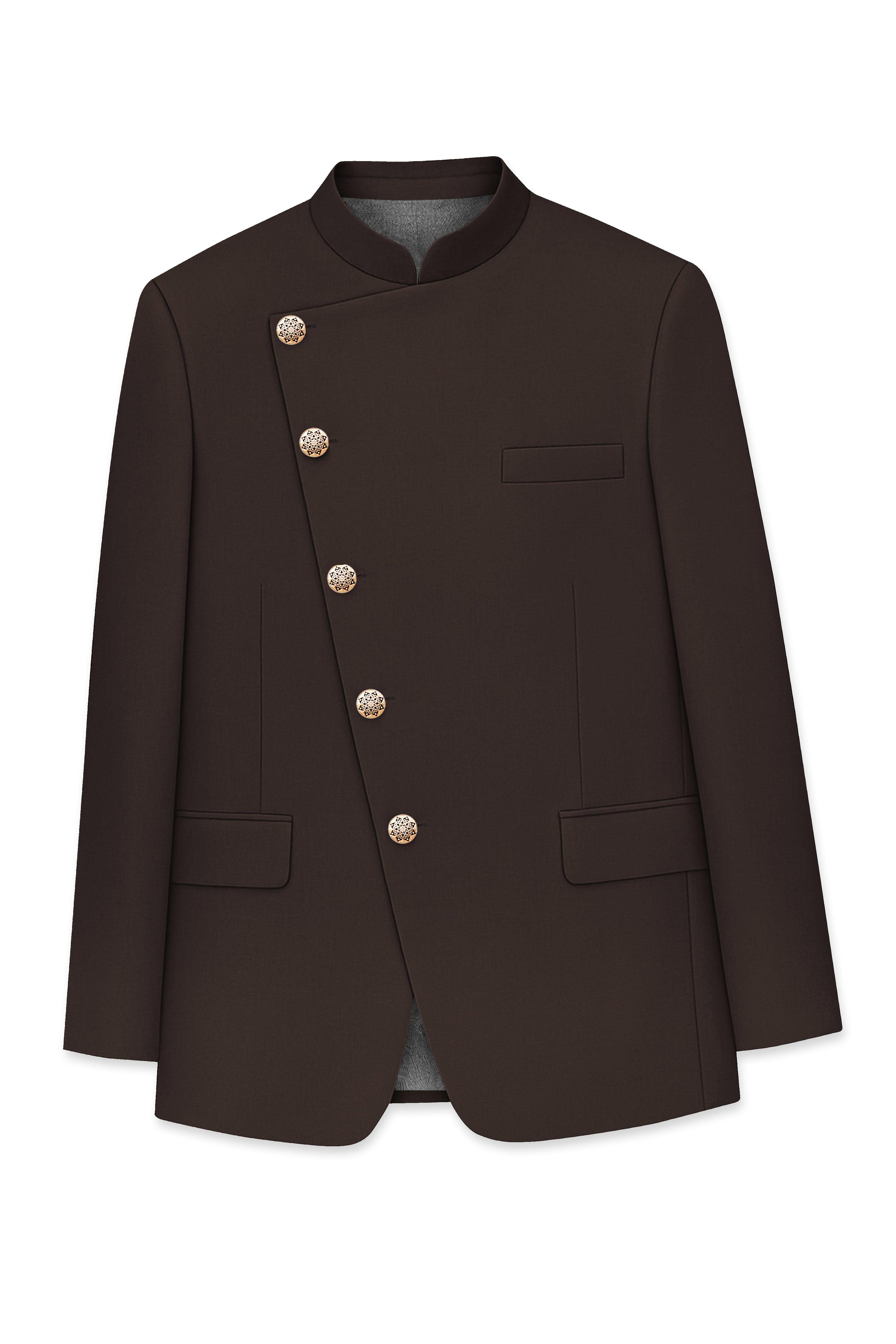 Moirayn-Eclipse Brown Wool Rich Cross Placket Bandhgala Blazer