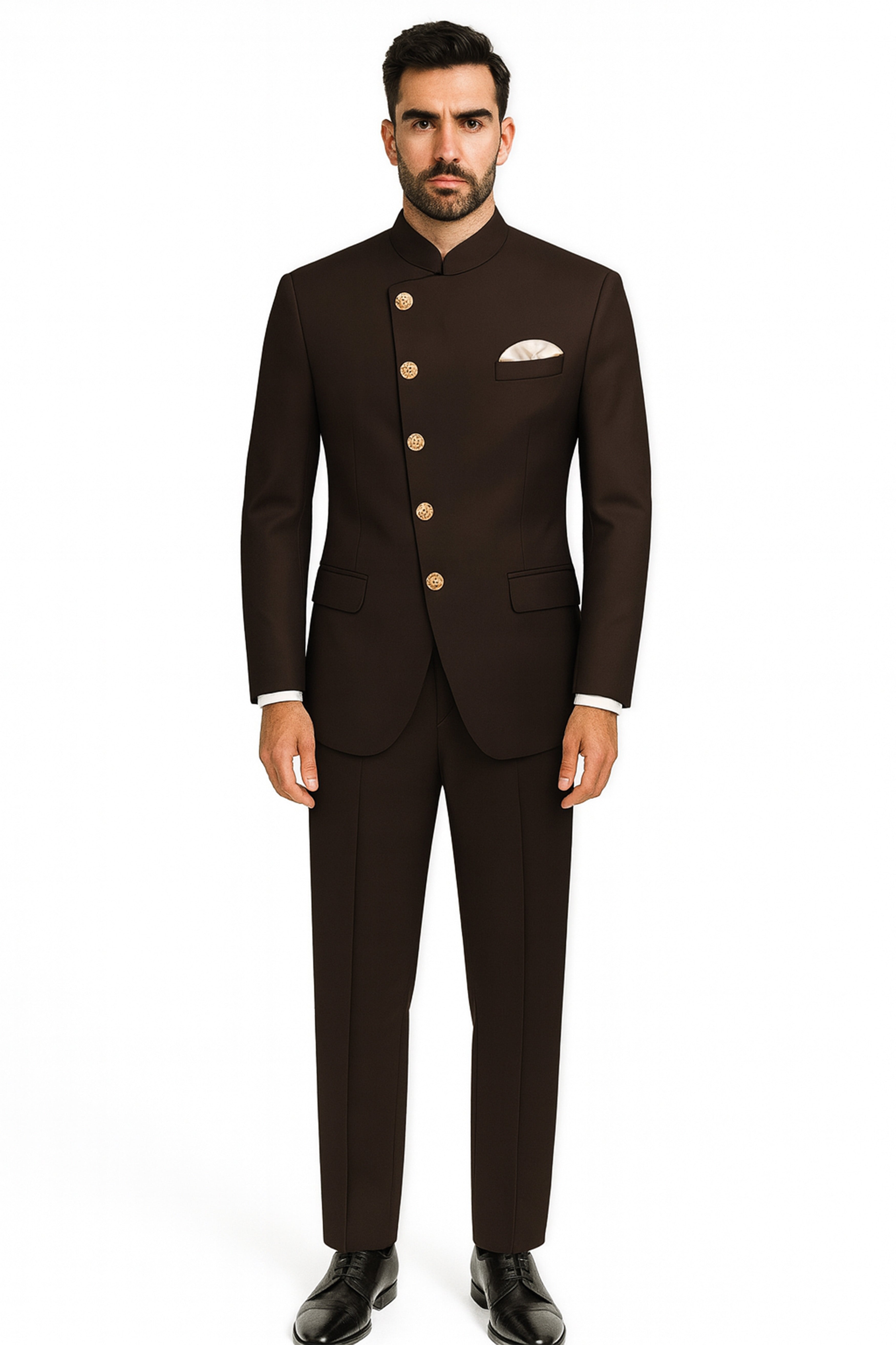Moirayn-Eclipse Brown Wool Rich Cross Placket Bandhgala Blazer