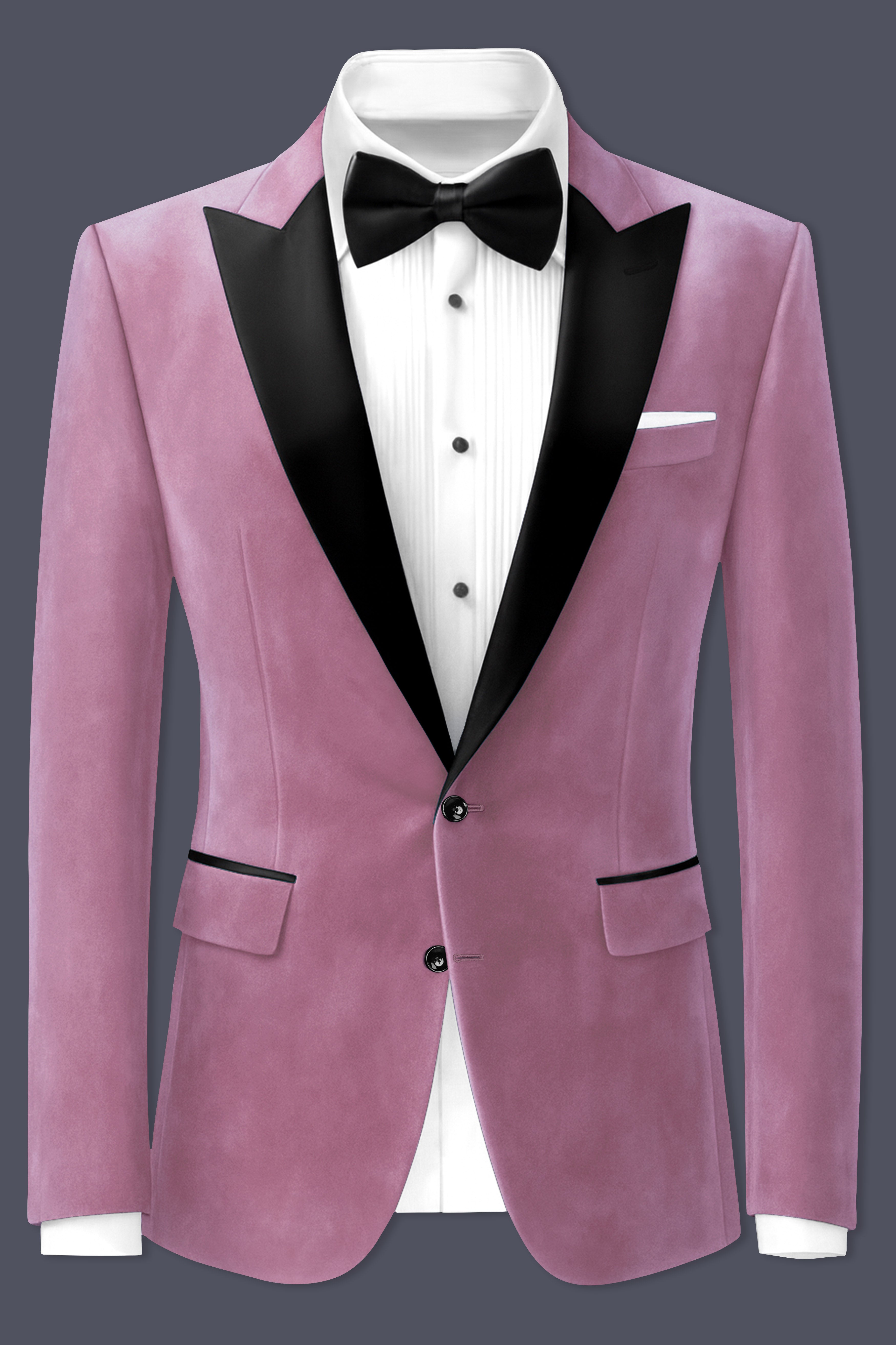 Velrosa-Turkish Rose Textured Velvet Peak Lapel Tuxedo Blazer