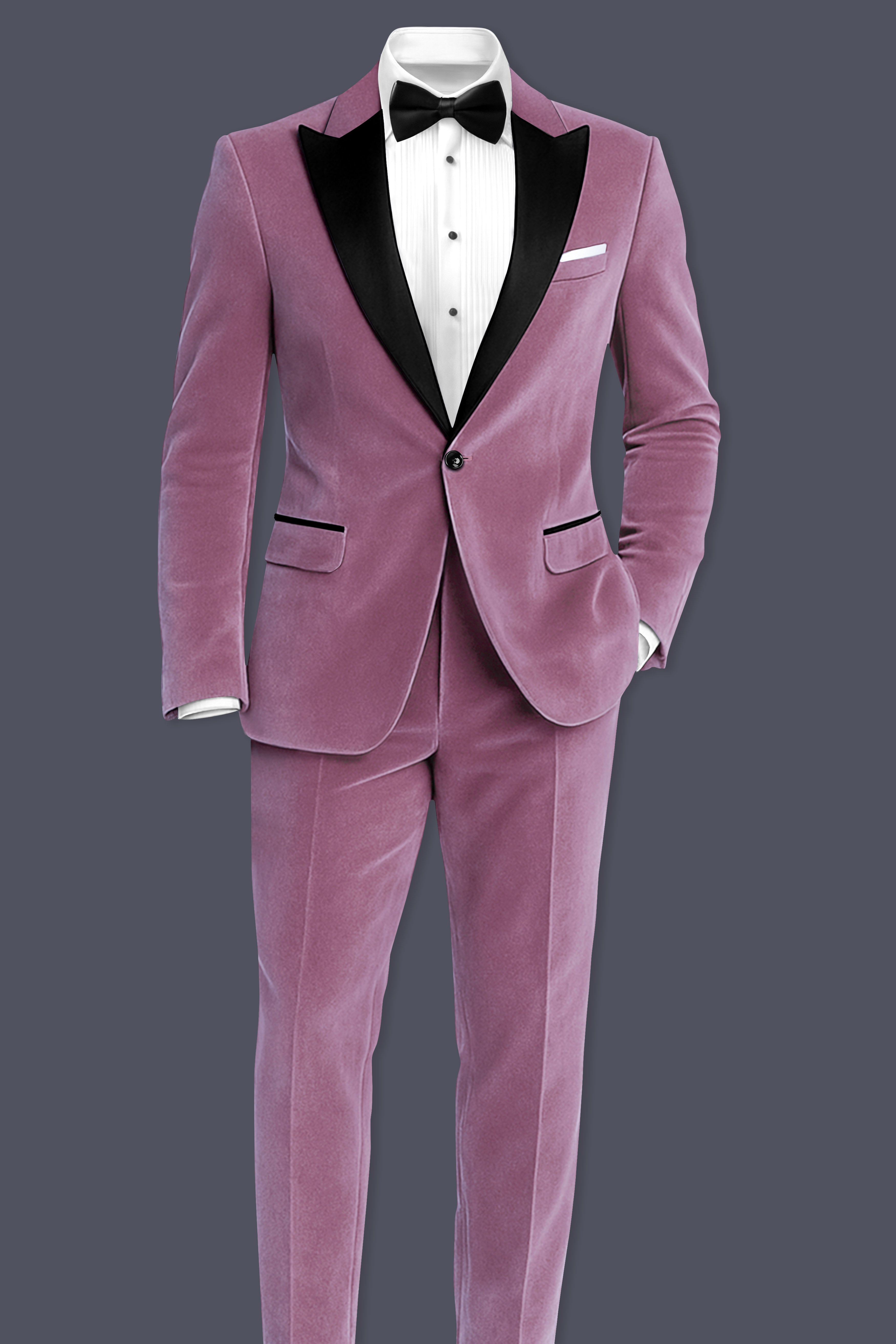 Velrosa-Turkish Rose Velvet Peak Lapel Tuxedo Blazer