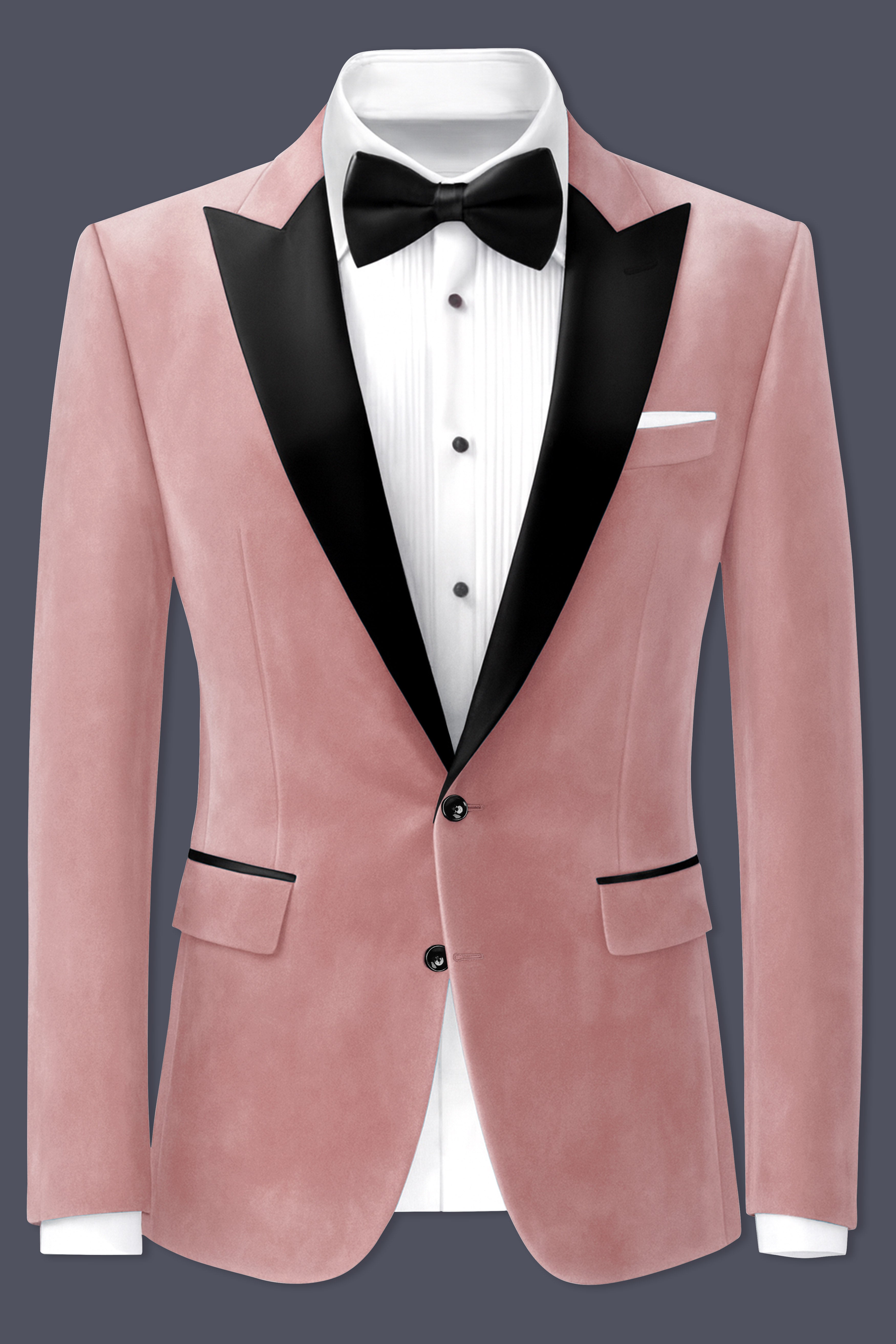 Rosivell-Oriental Peach Textured Velvet Peak Lapel Tuxedo Blazer