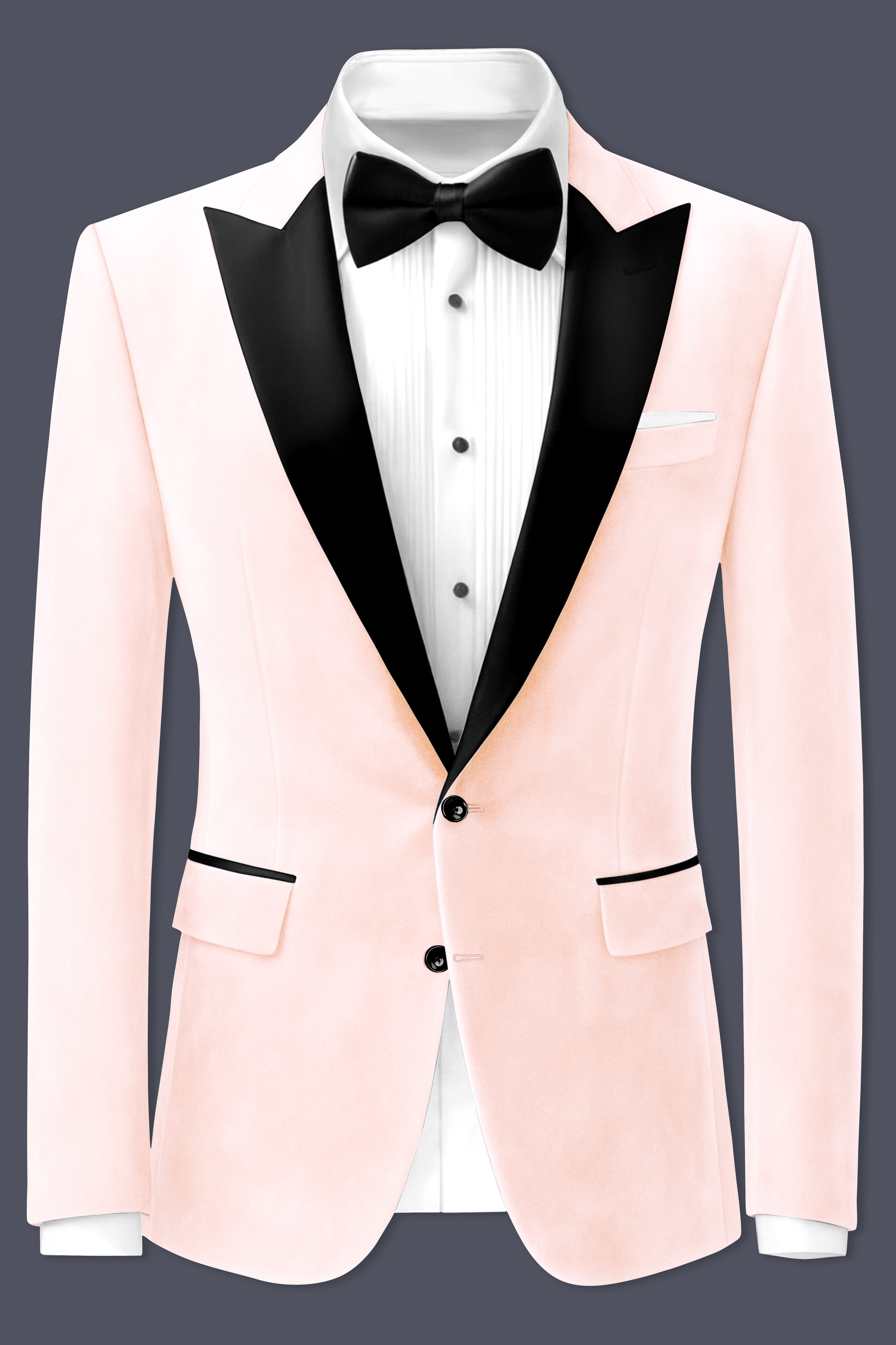 Cremivell-Almond Cream Textured Velvet Peak Lapel Tuxedo Blazer