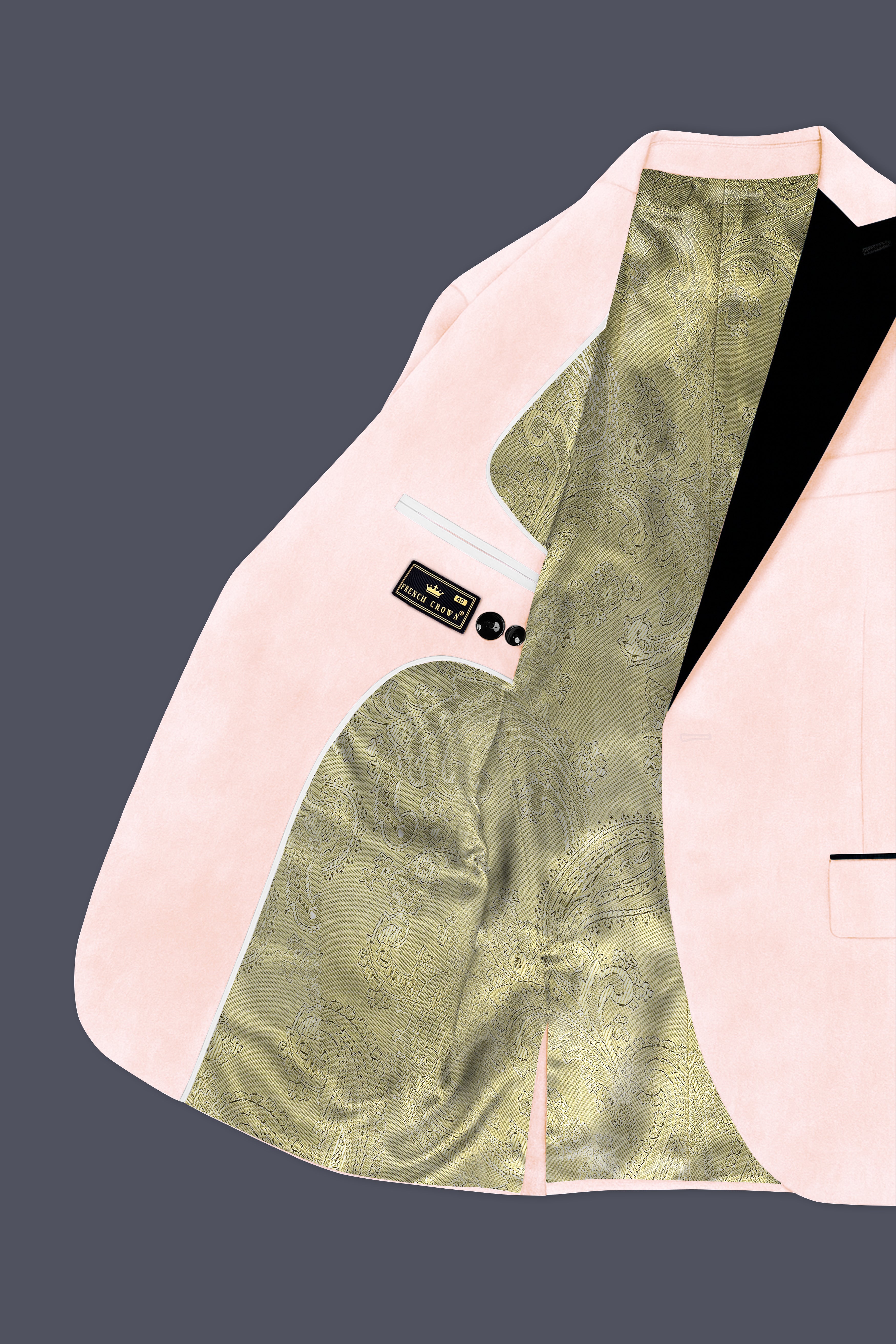 Cremivell-Almond Cream Velvet Peak Lapel Tuxedo Blazer