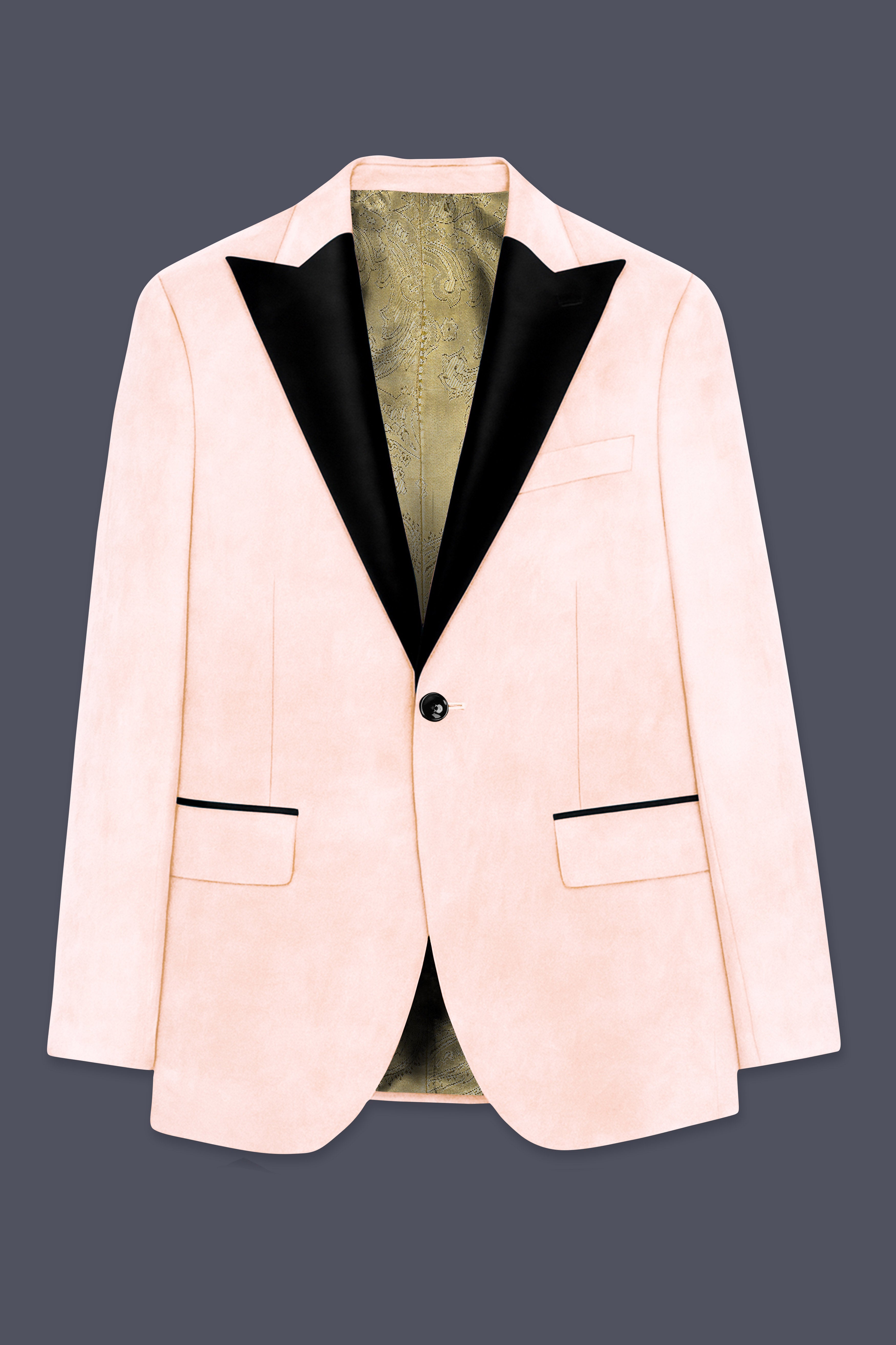 Cremivell-Almond Cream Velvet Peak Lapel Tuxedo Blazer