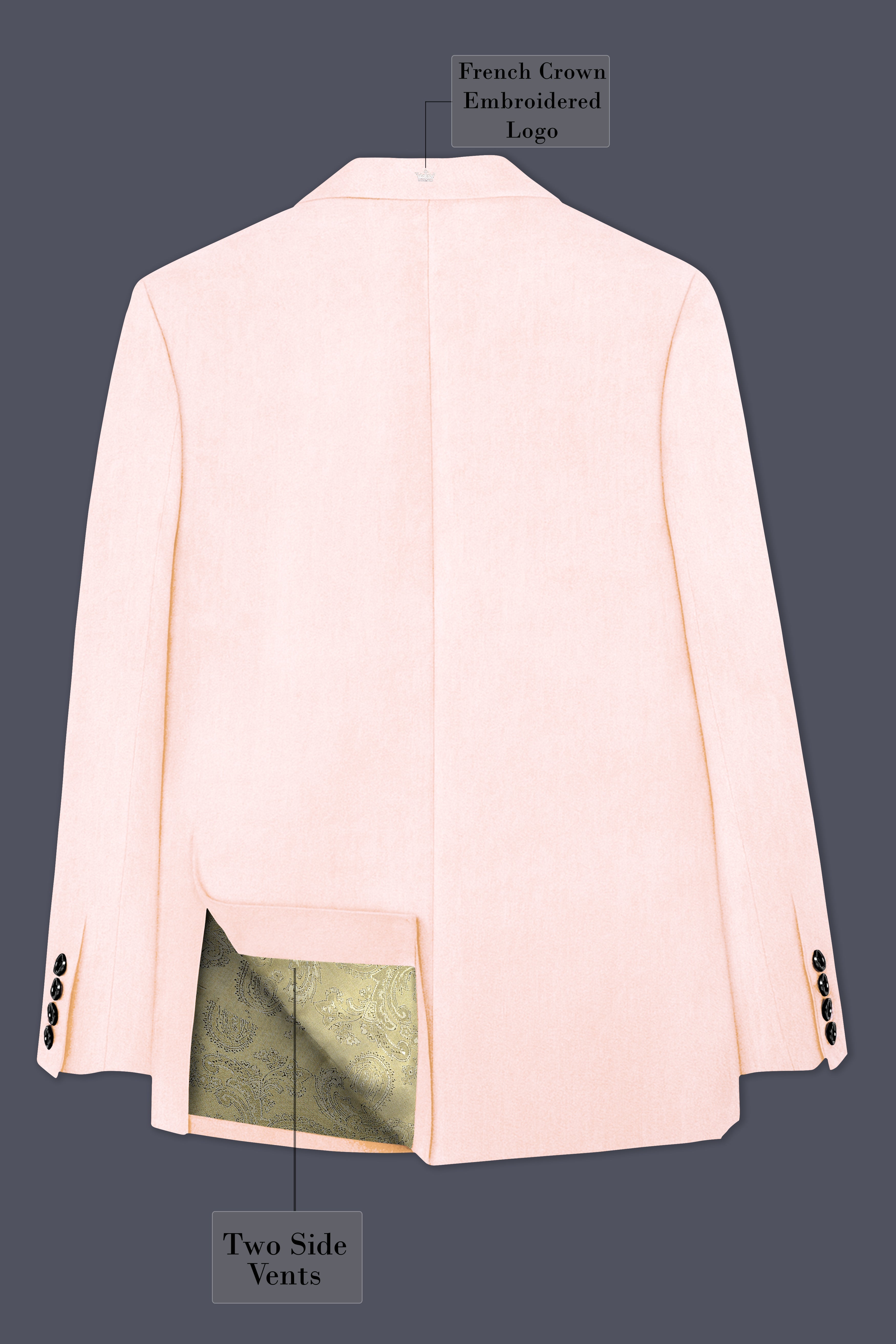Cremivell-Almond Cream Velvet Peak Lapel Tuxedo Blazer