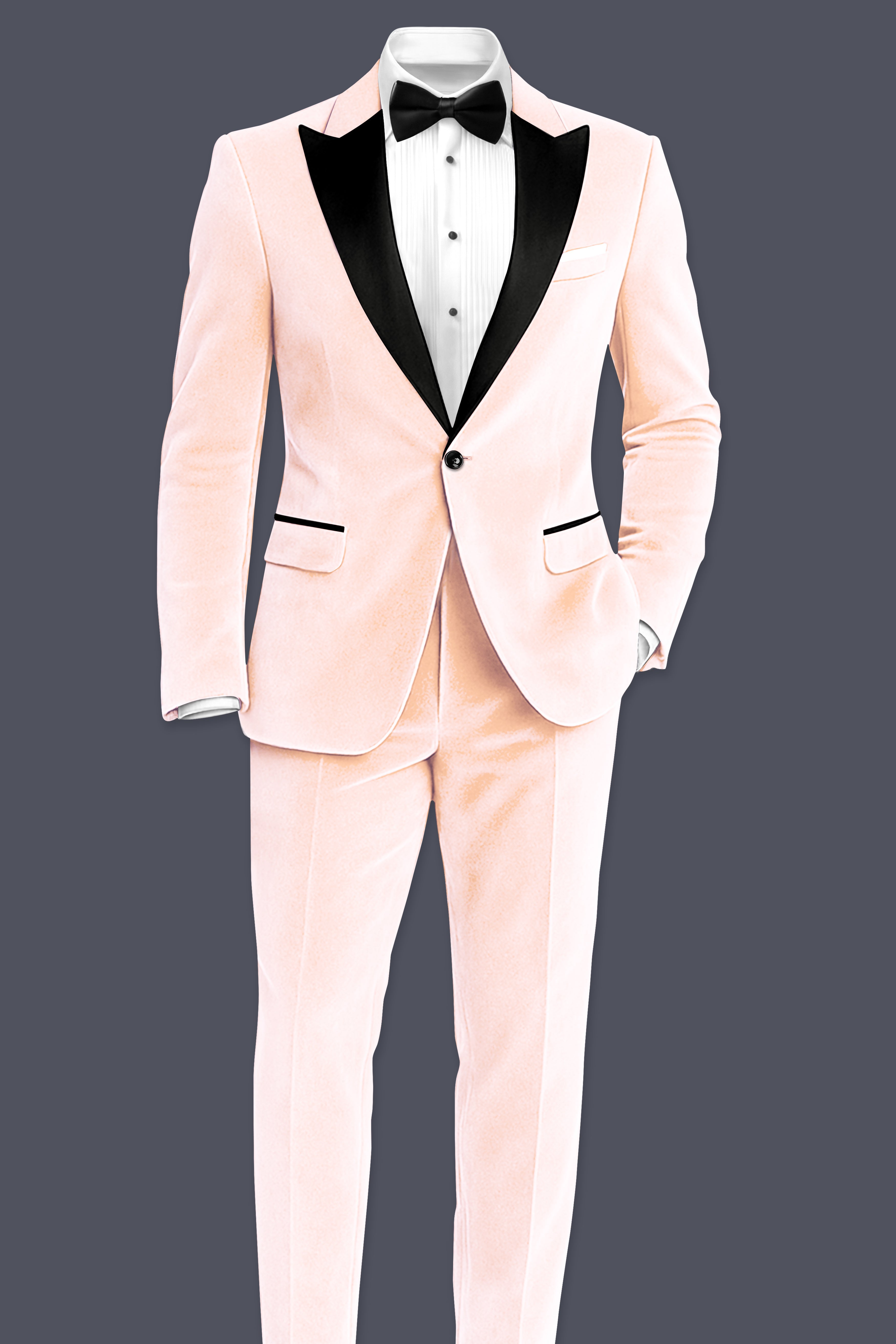 Cremivell-Almond Cream Velvet Peak Lapel Tuxedo Blazer