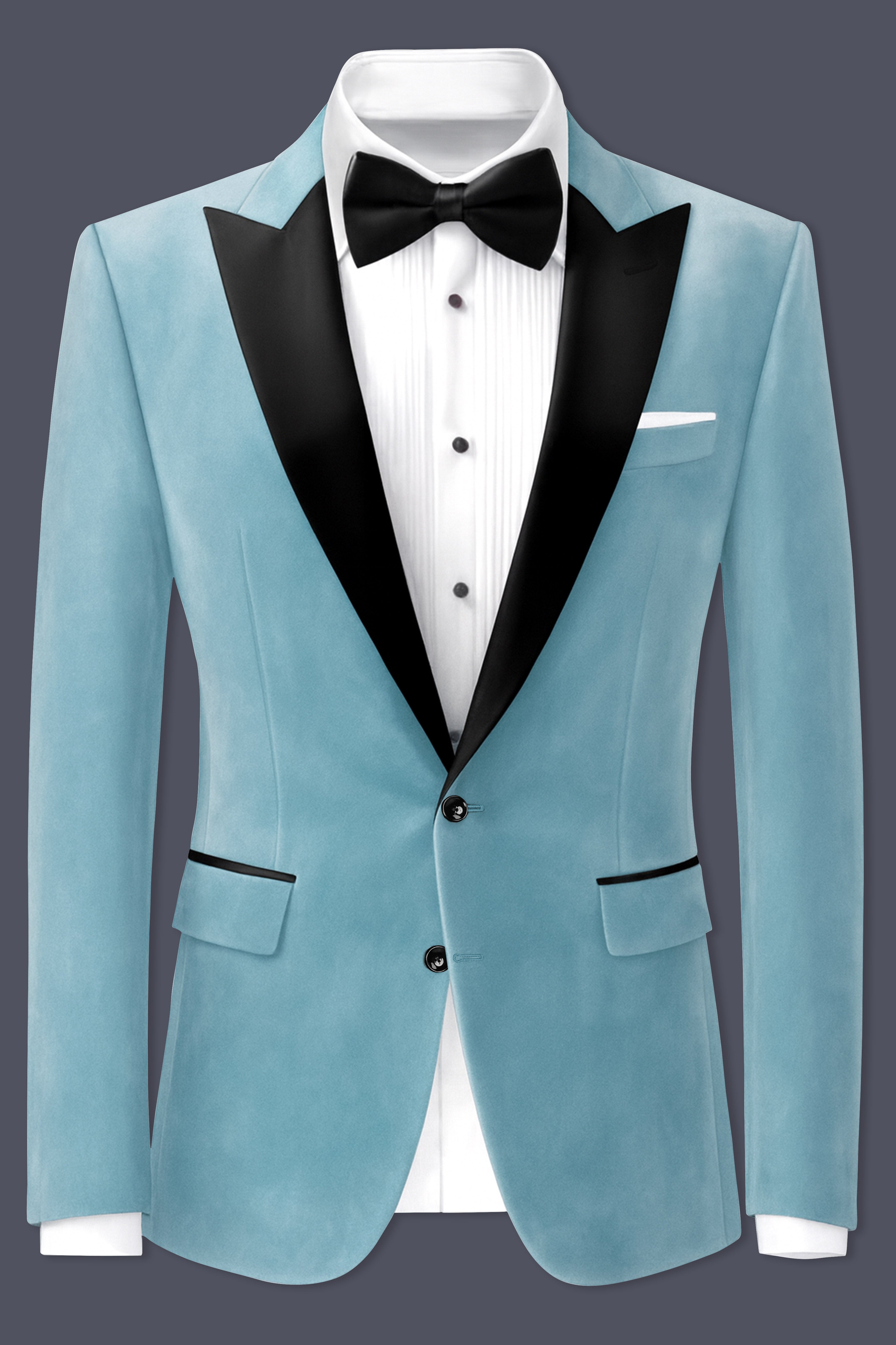 Ocevel-Naptune Blue Textured Velvet Peak Lapel Tuxedo Blazer