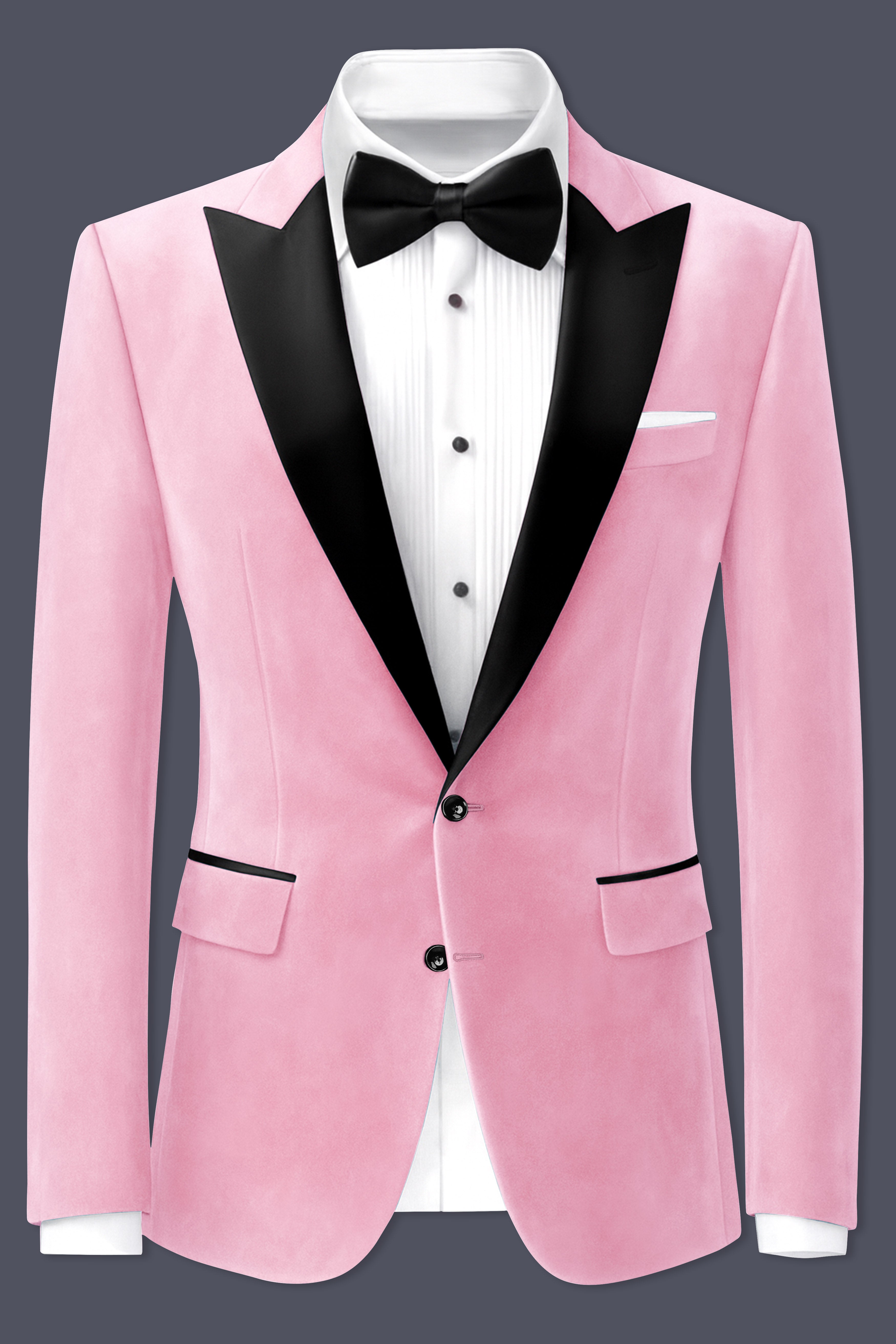 Fleurvel-Azalea Pink Textured Velvet Peak Lapel Tuxedo Blazer