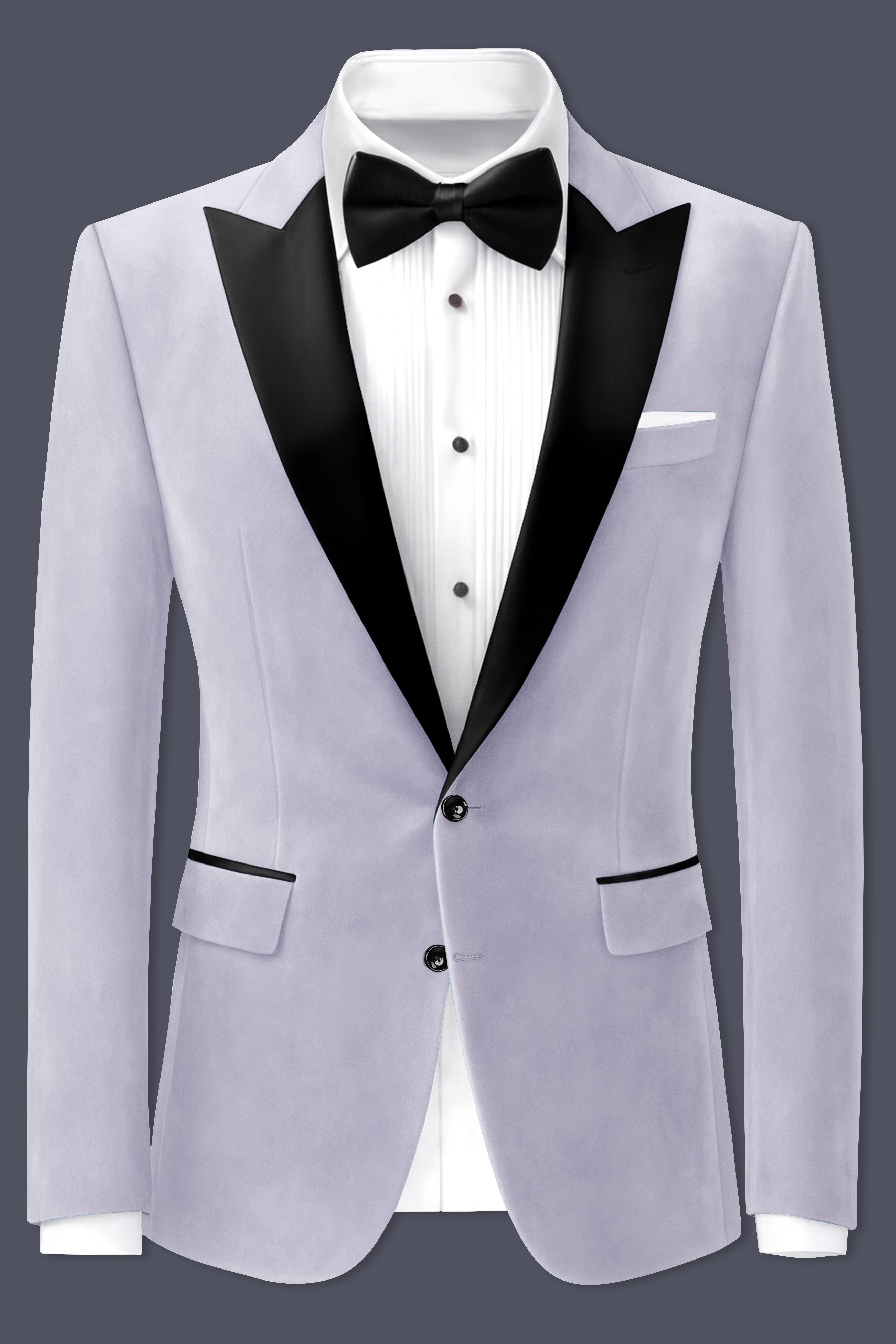 Argivell-French Gray Textured Velvet Peak Lapel Tuxedo Blazer