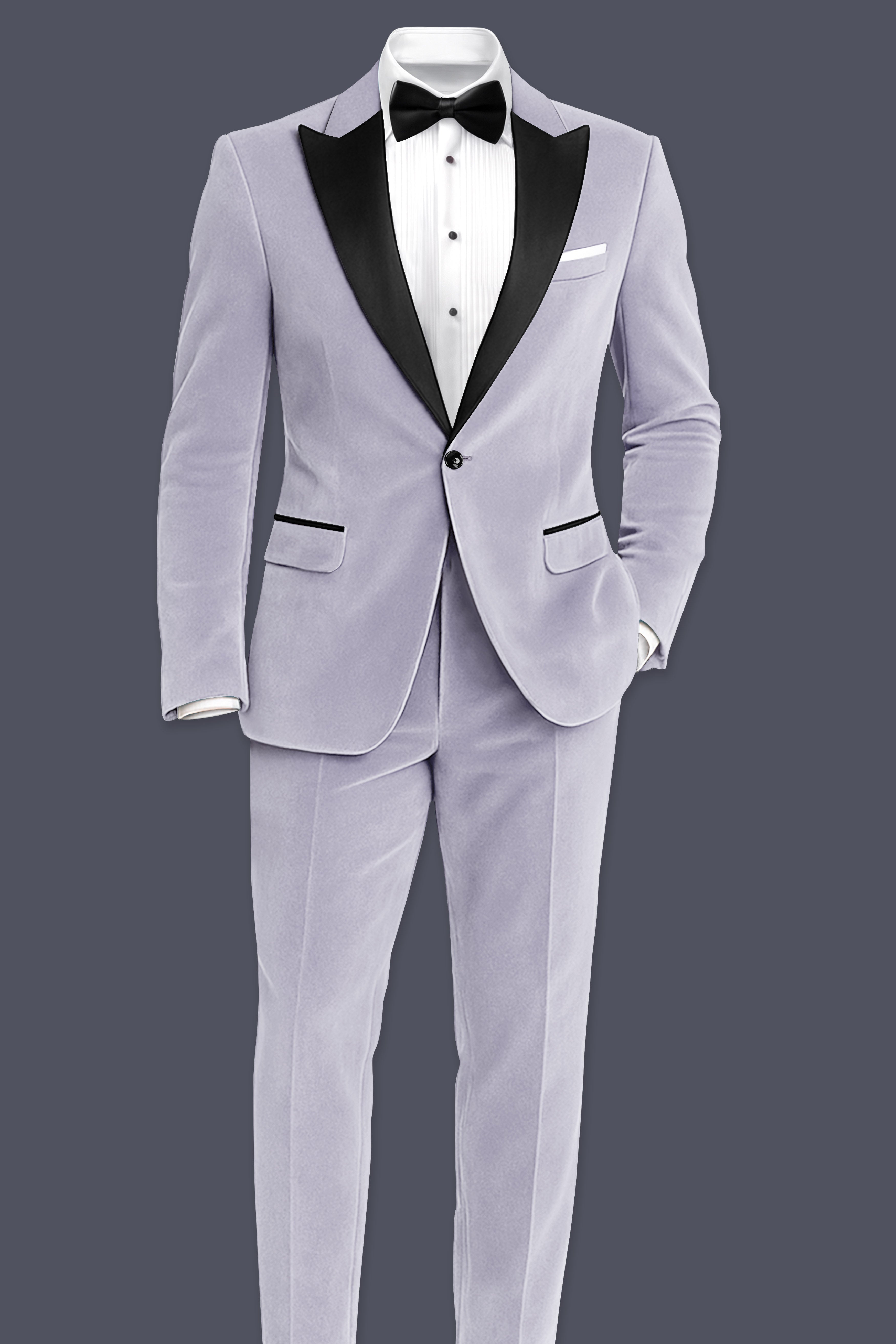 Argivell-French Gray Velvet Peak Lapel Tuxedo Blazer
