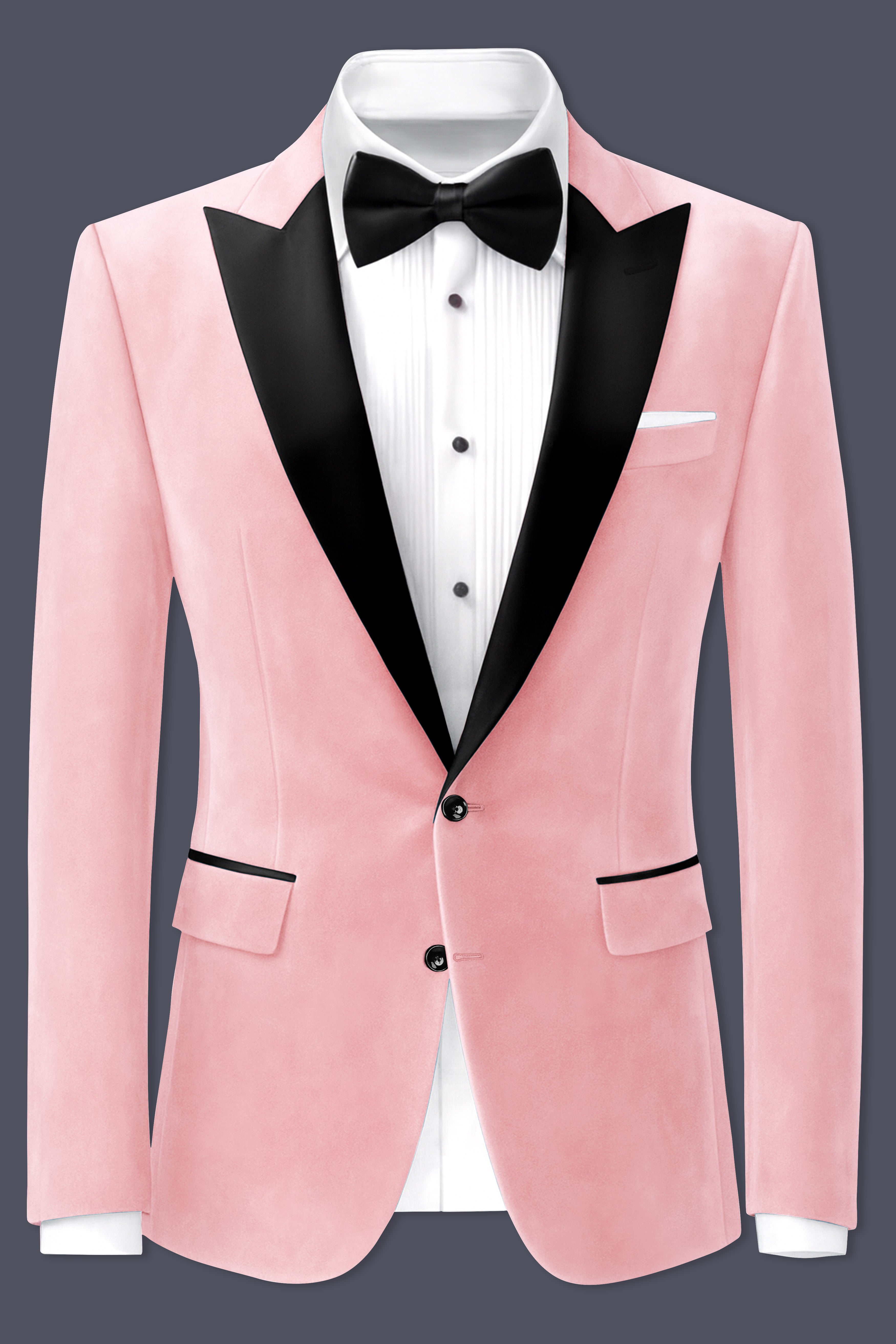 Rosivell-Careys Pink Textured Velvet Peak Lapel Tuxedo Blazer