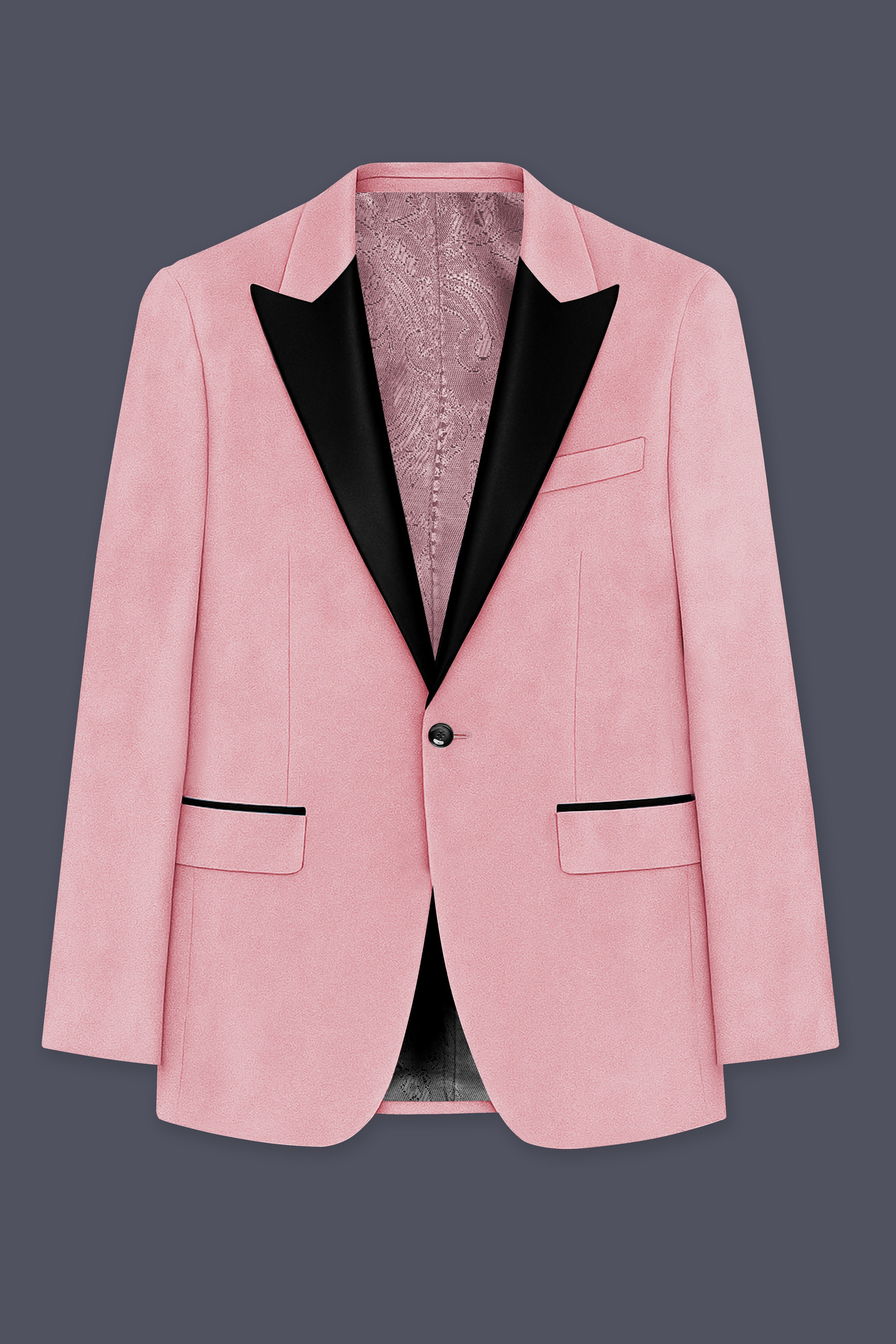 Rosivell-Careys Pink Velvet Peak Lapel Tuxedo Blazer