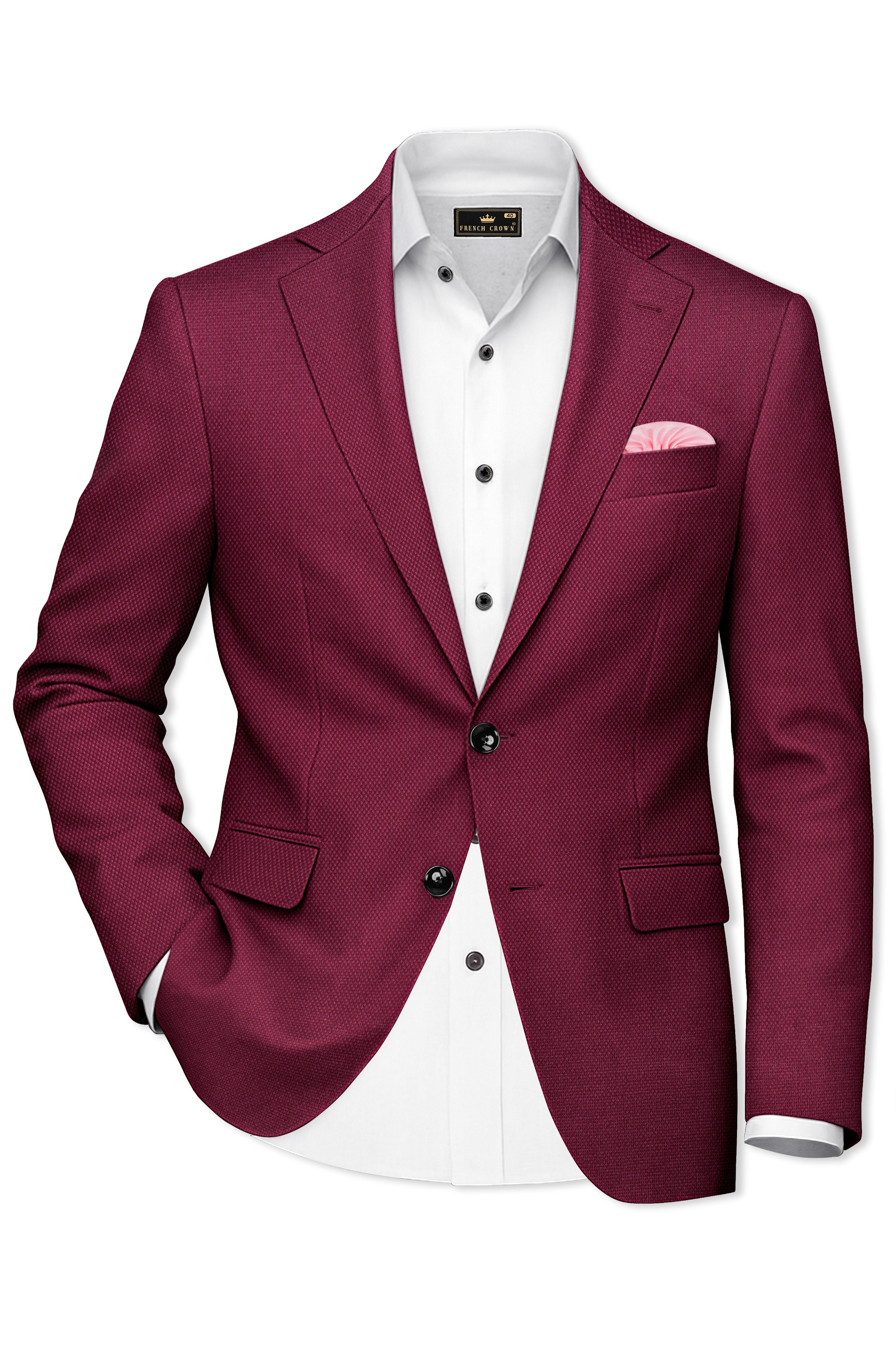 Marcrest-Castro Maroon Textured Wool Rich Single Breasted Blazer