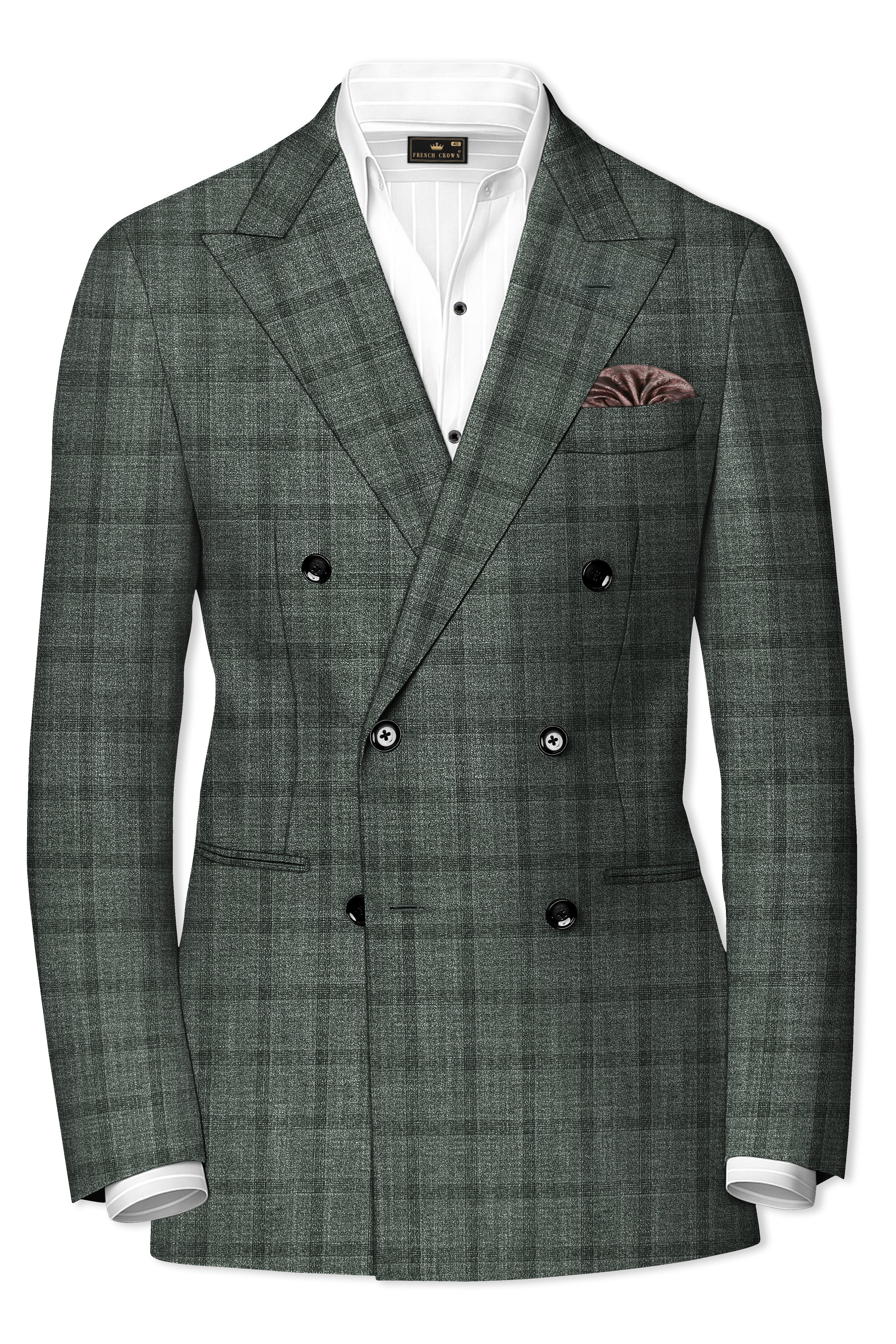 Velgris-Fuscous Gray Plaid Wool Rich Double Breasted Blazer