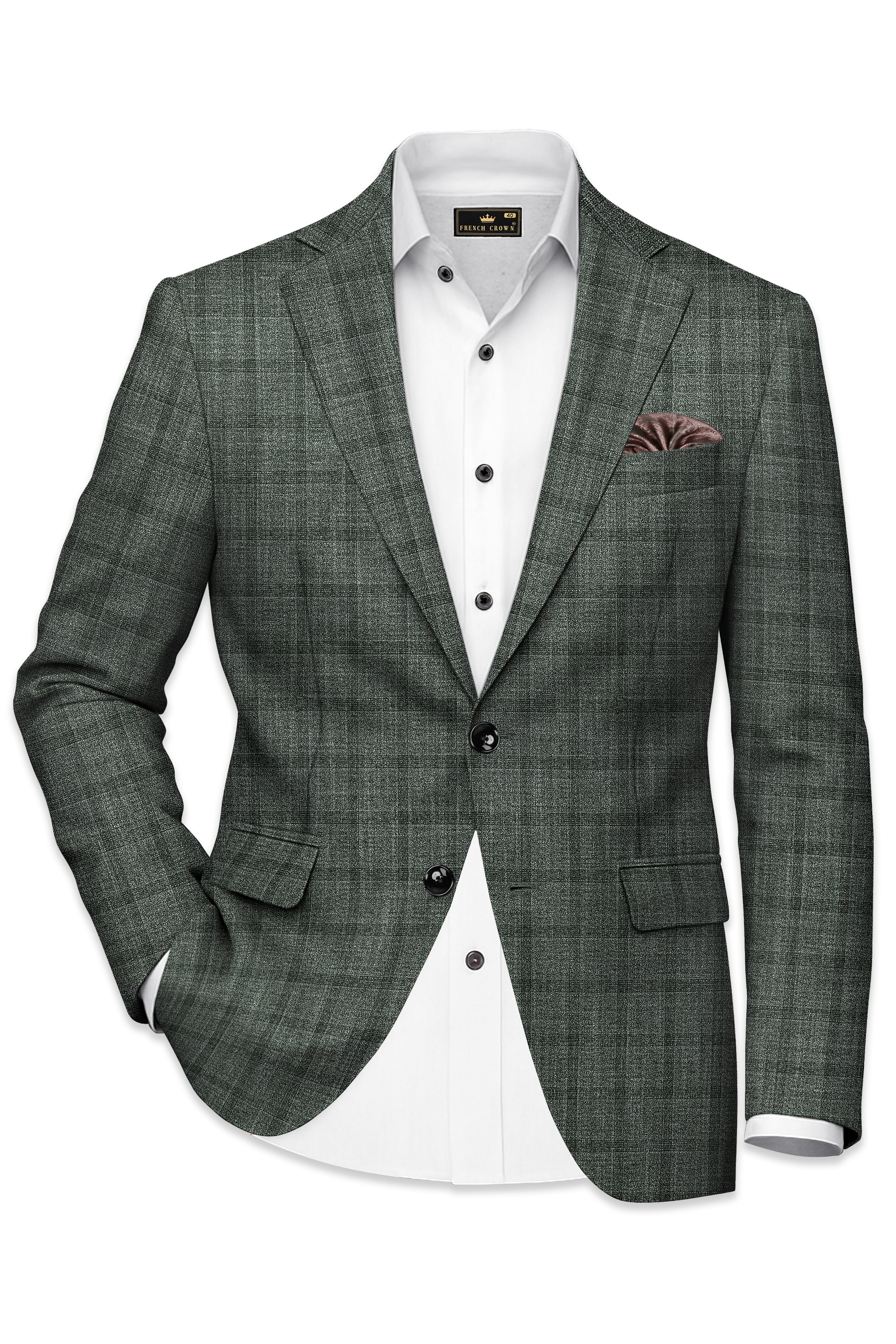 Velgris-Fuscous Gray Plaid Wool Rich Single Breasted Blazer