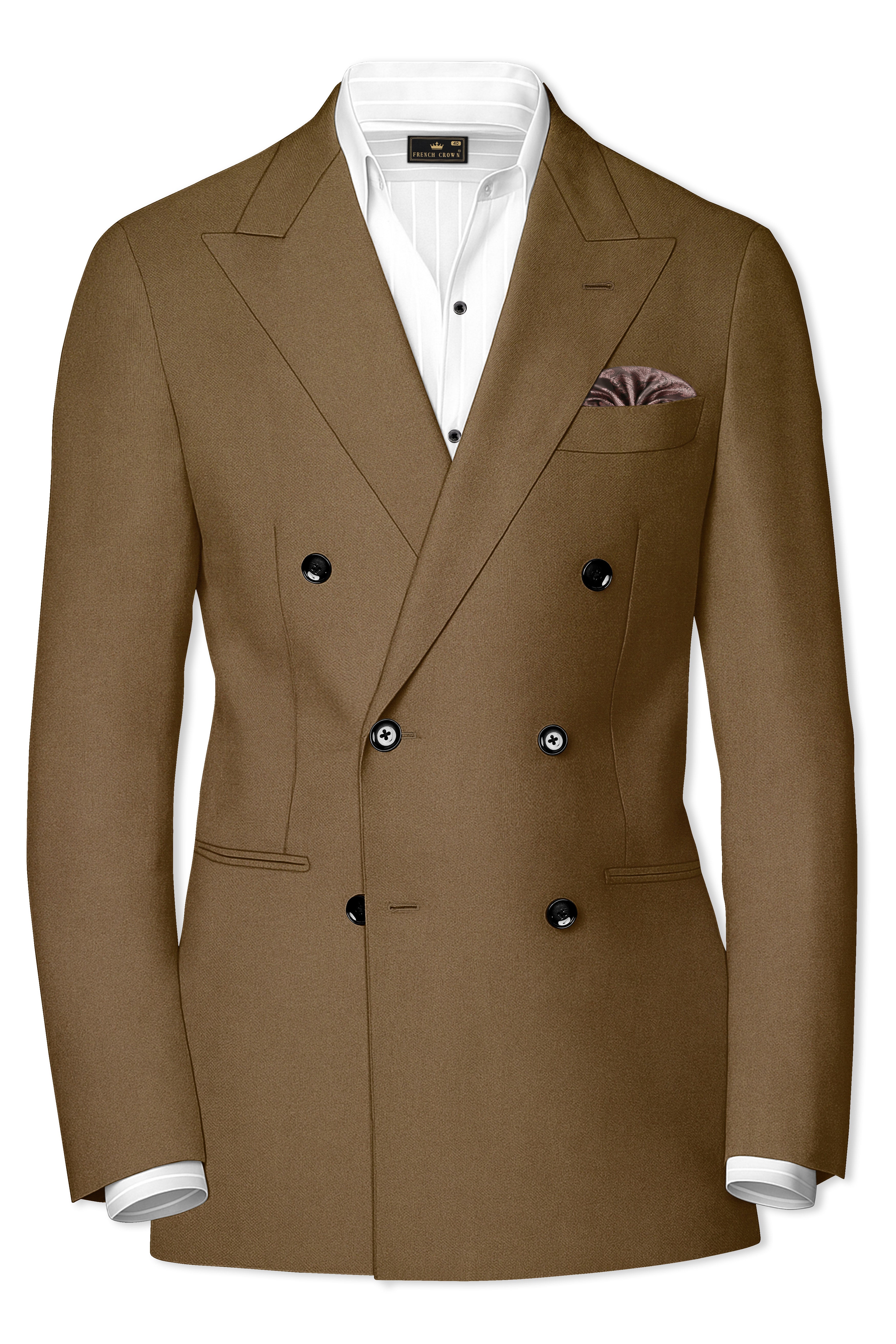 Brunaut-Peanut Brown Wool Rich Double Breasted Blazer