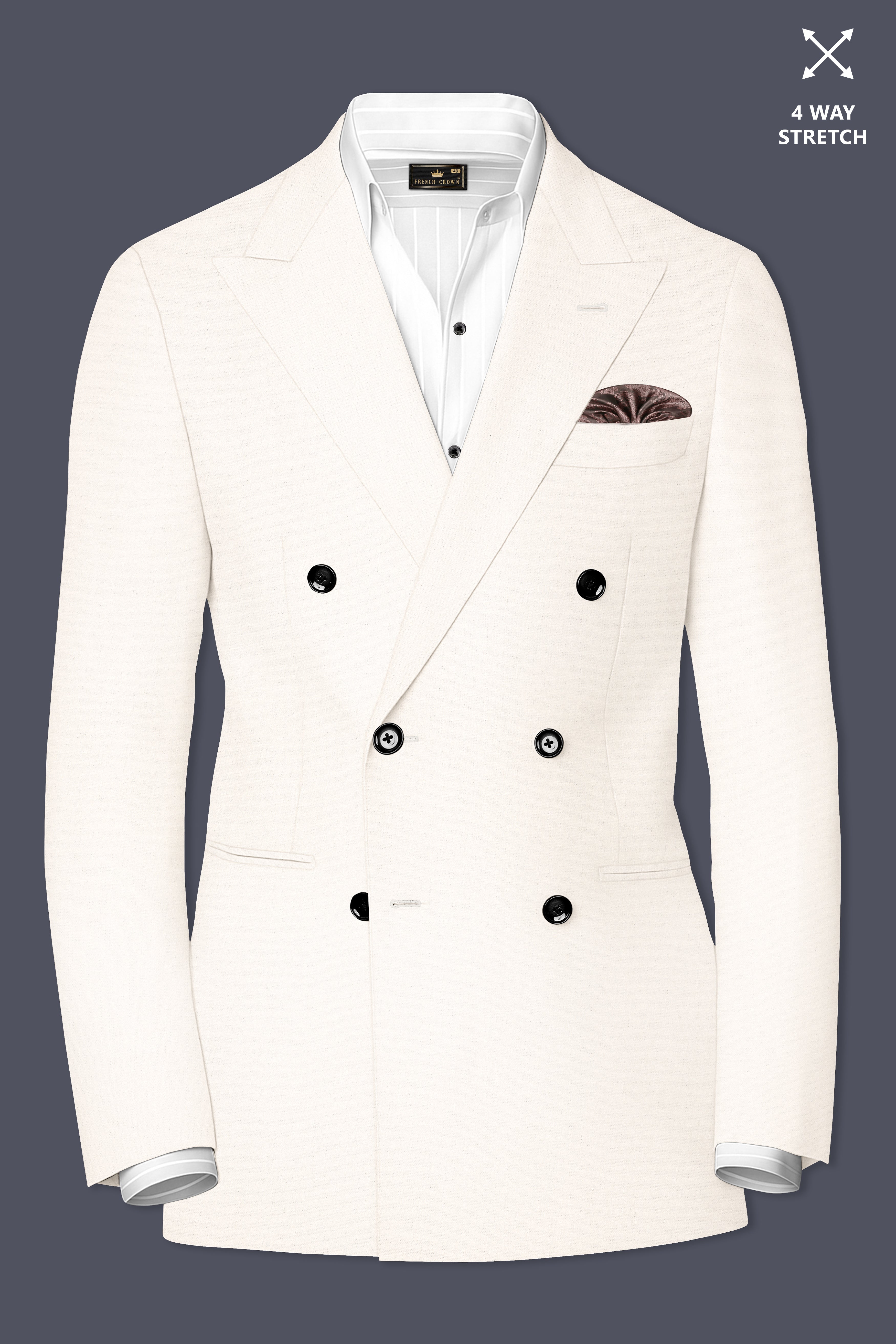 Biancore-Vista White Premium Cotton Double Breasted Blazer