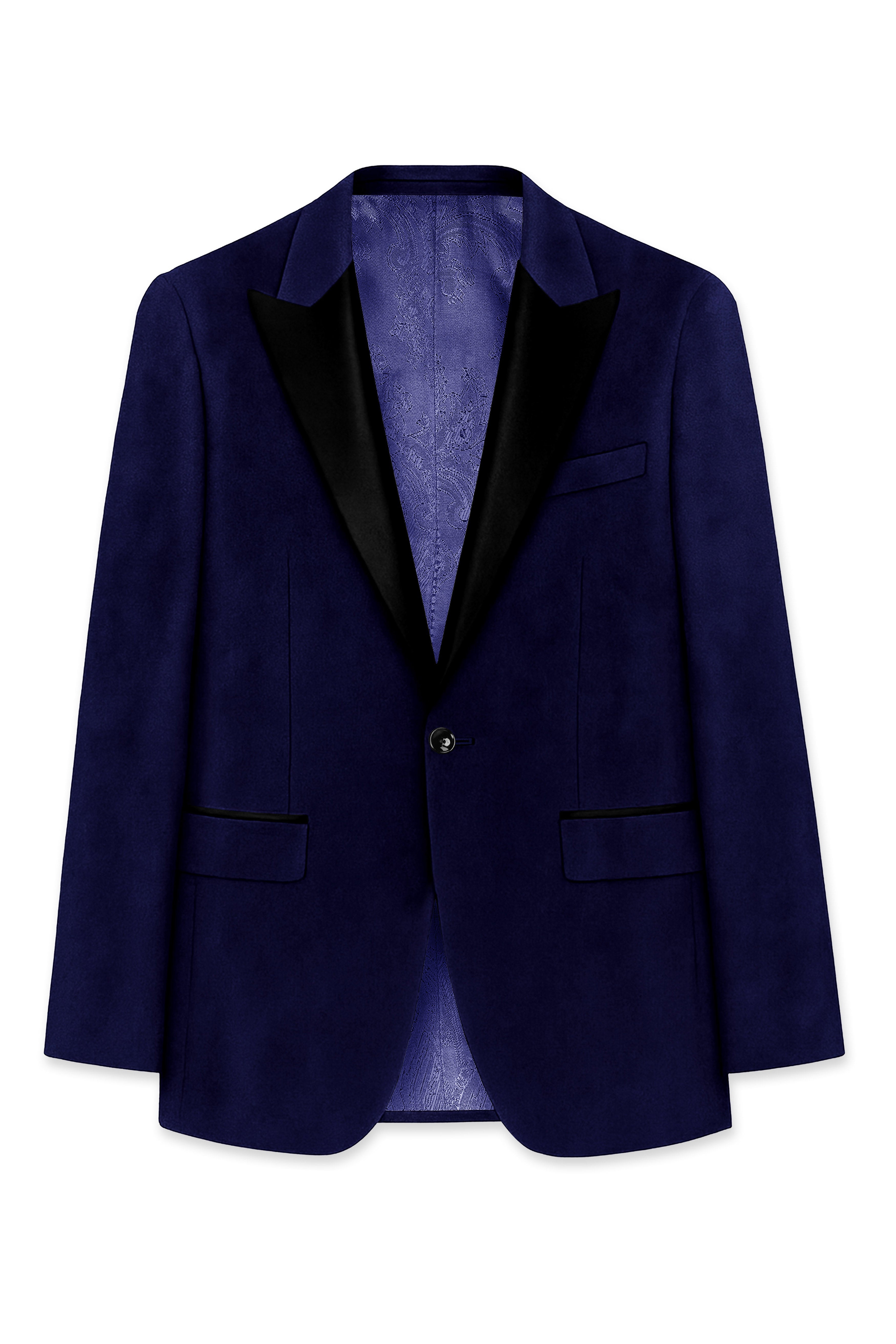 Azurion-Royal Blue Velvet Peak Lapel Tuxedo Blazer