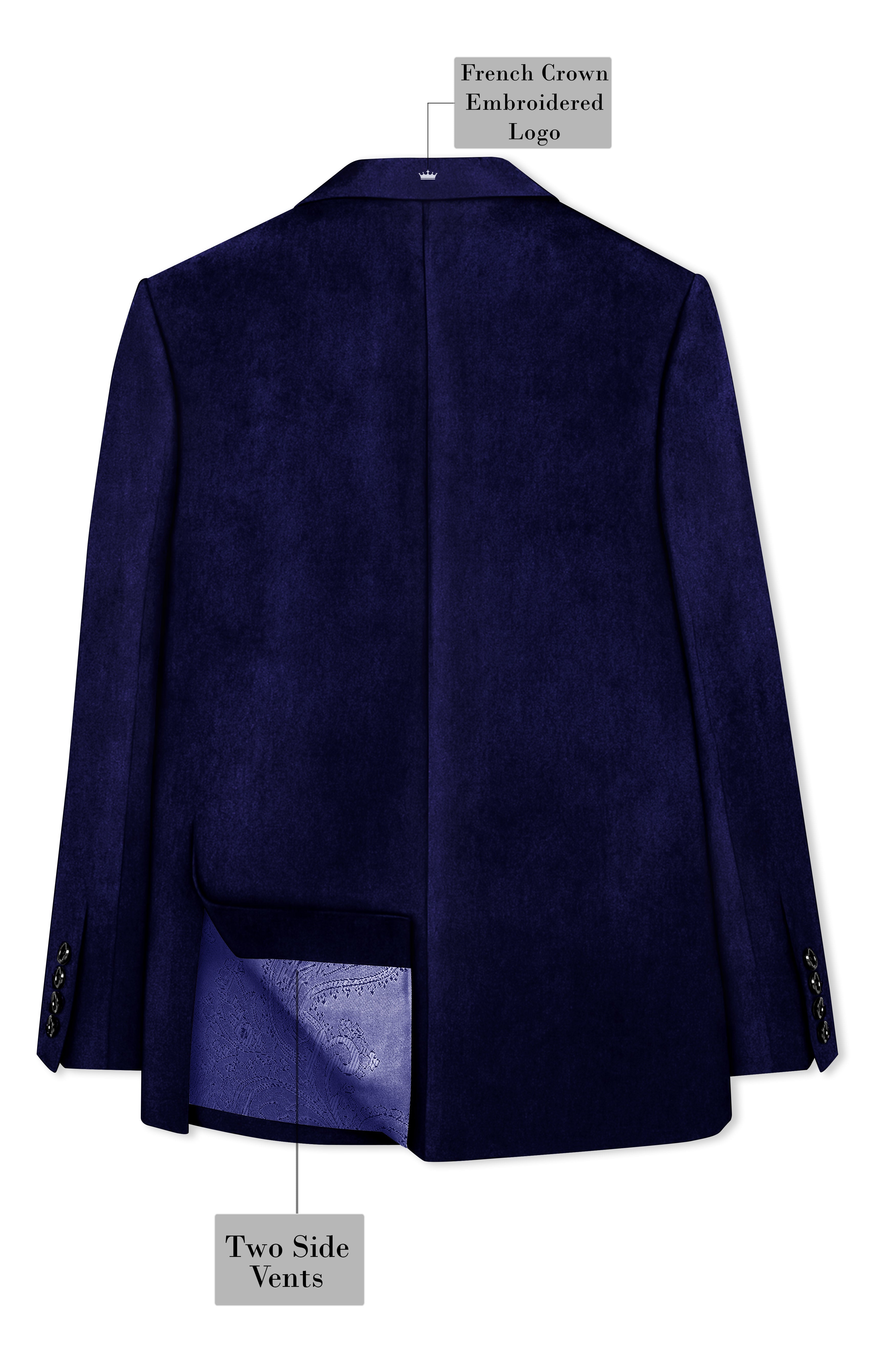 Azurion-Royal Blue Velvet Peak Lapel Tuxedo Blazer