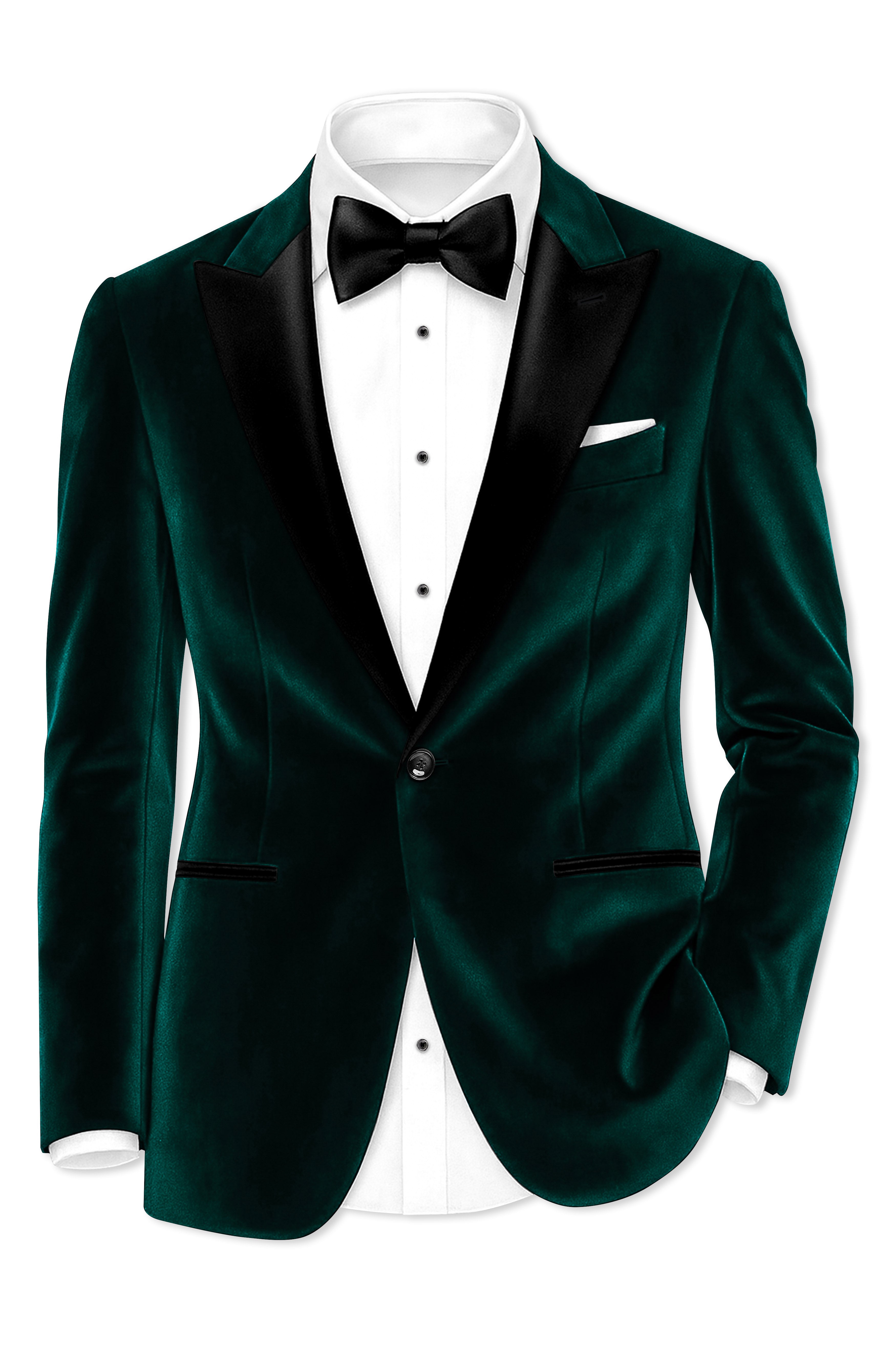 Emerivell-Racing Green Velvet Peak Lapel Tuxedo Blazer