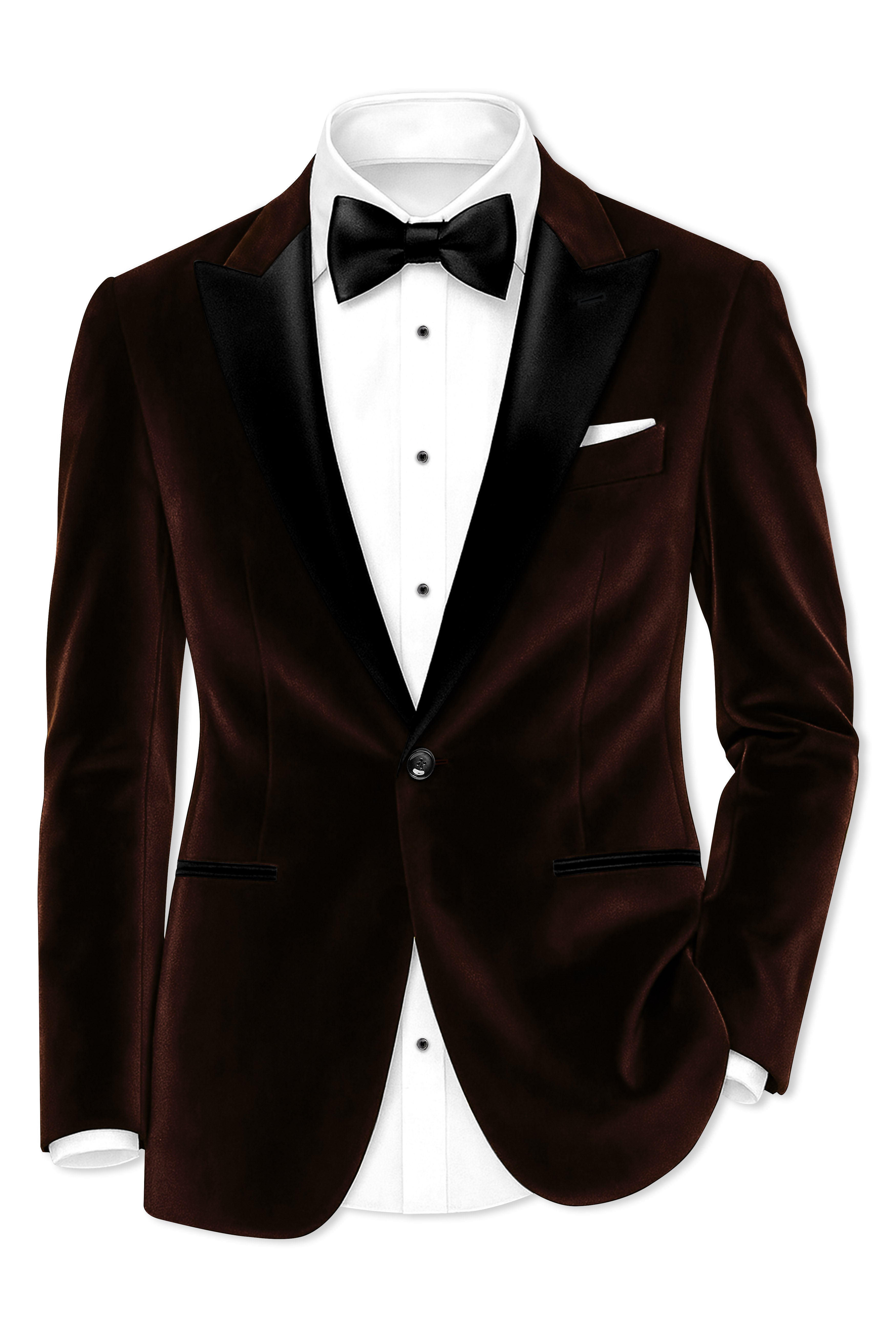 Fumivell-Asphalt Brown Velvet Peak Lapel Tuxedo Blazer