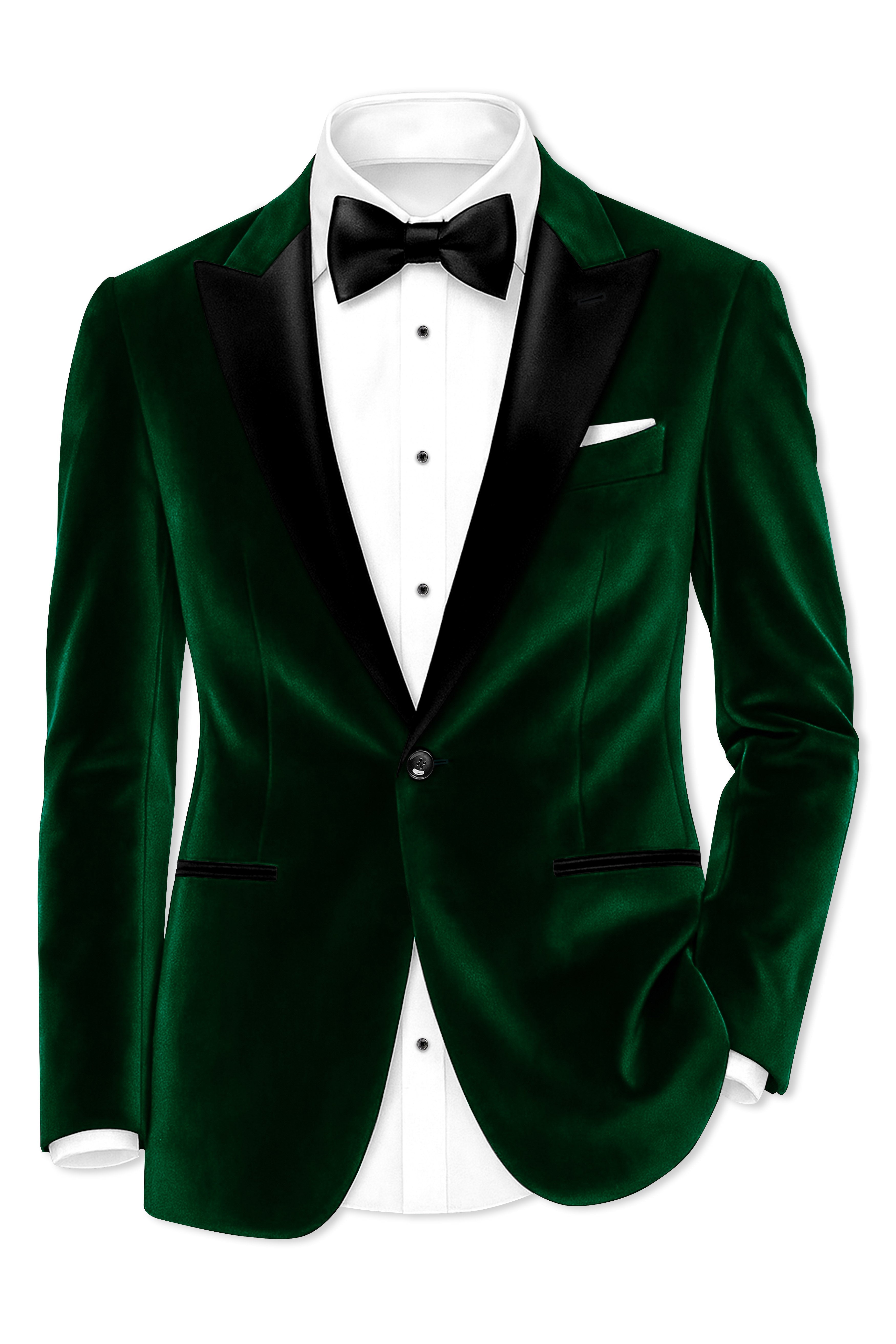 Virivell-Phthalo Green Velvet Peak Lapel Tuxedo Blazer