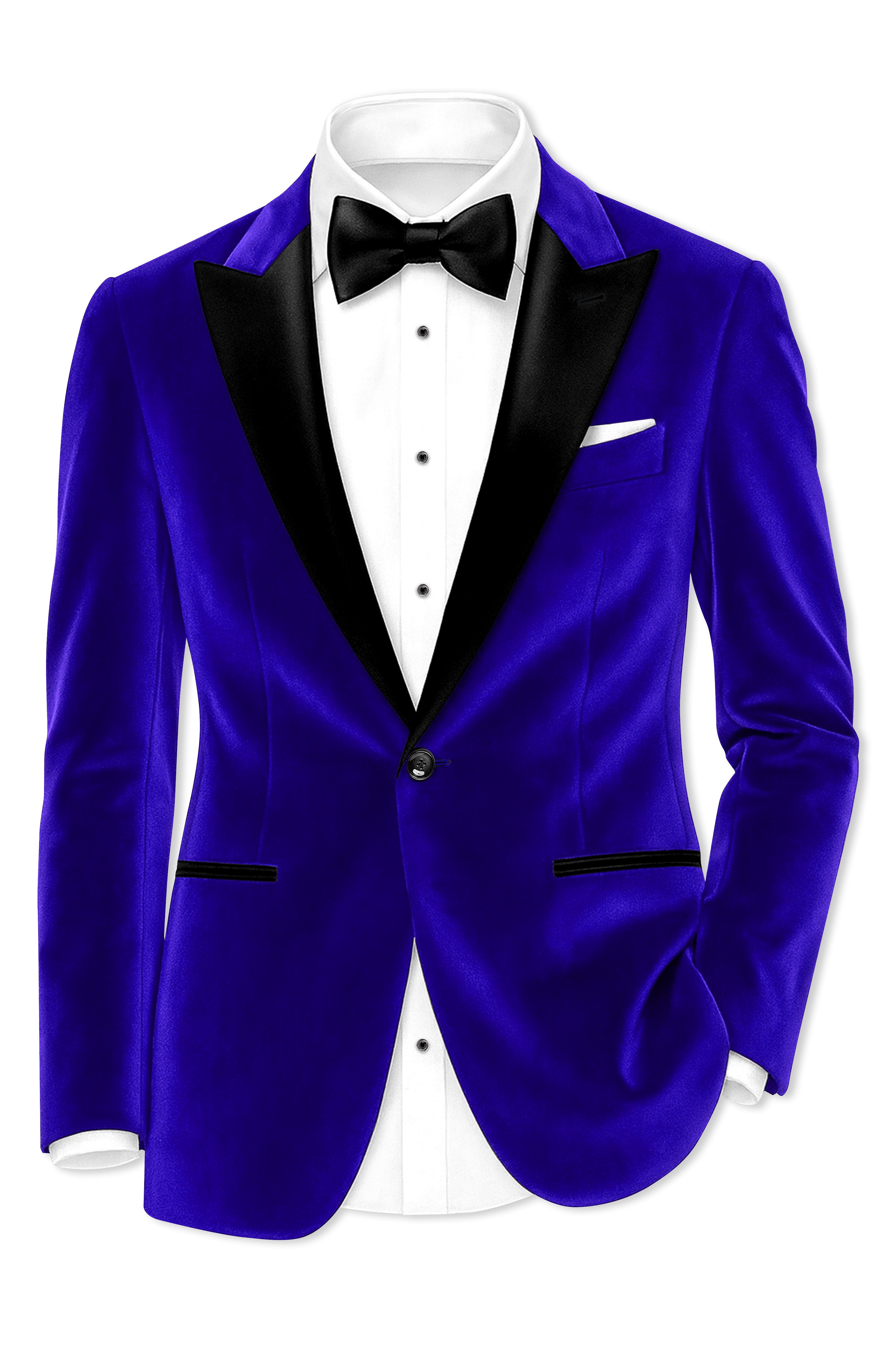 Blucrest-Ultramarine Blue Velvet Peak Lapel Tuxedo Blazer