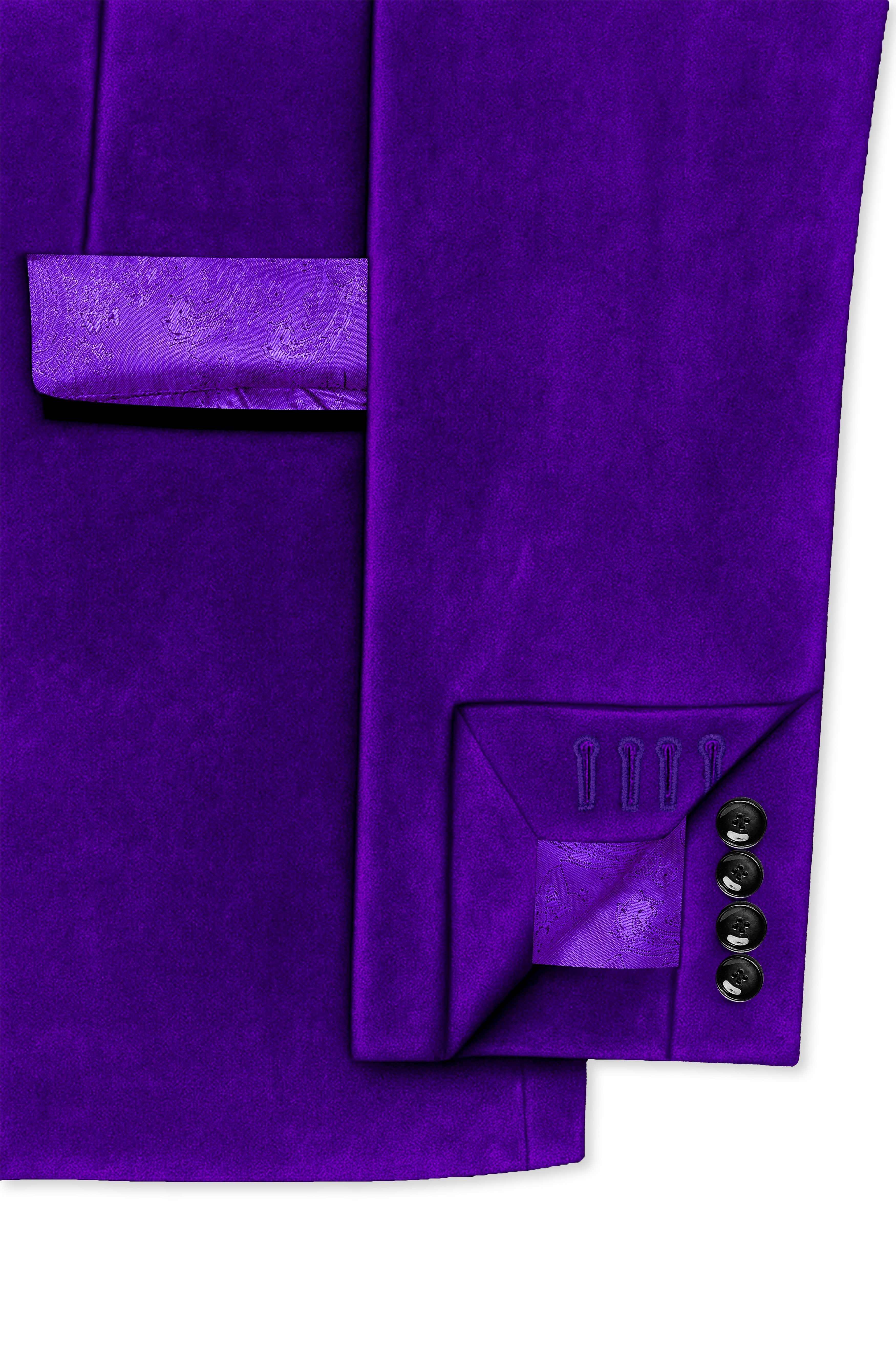 Purvion-Christalle Purple Velvet Peak Lapel Tuxedo Blazer
